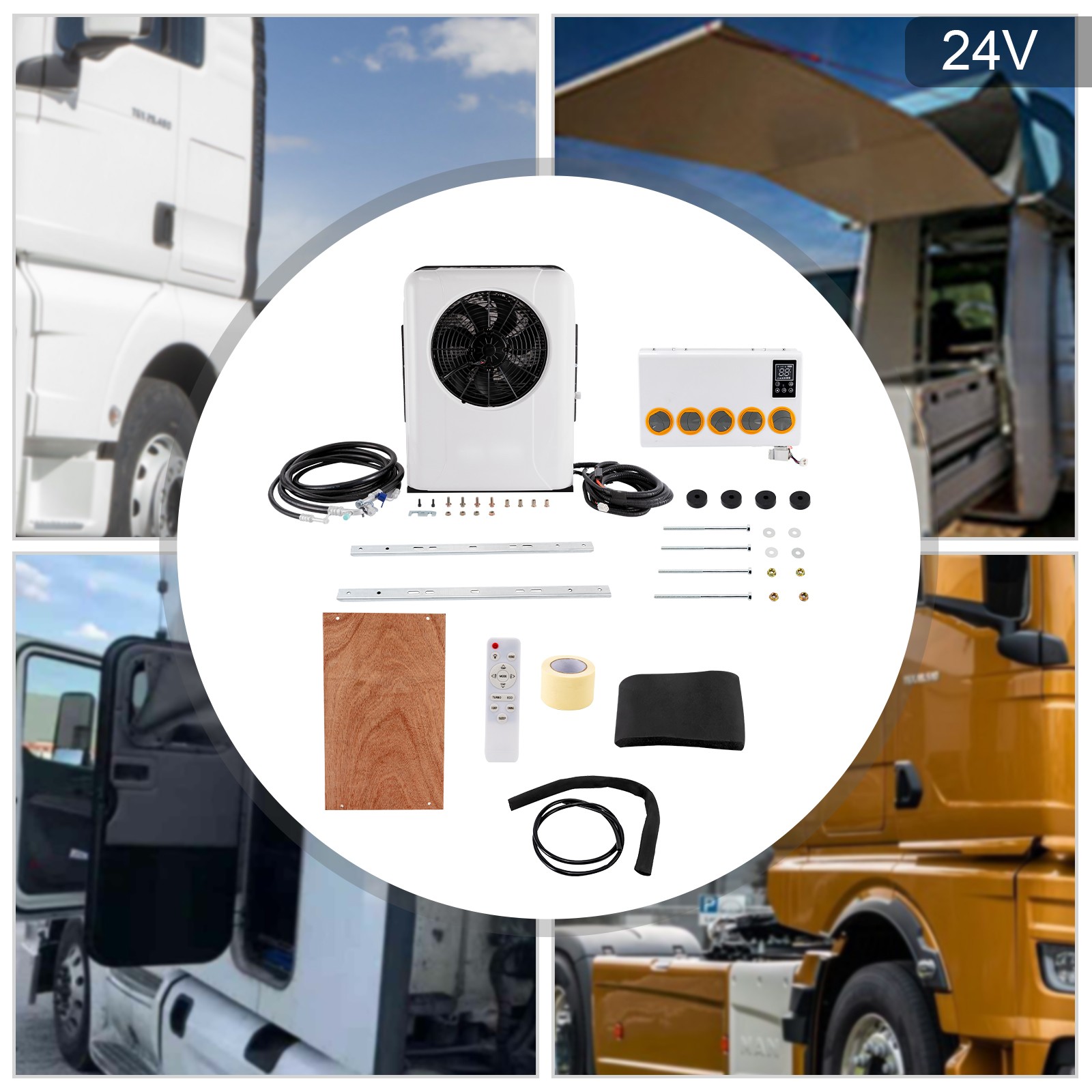 DC 24V A/C Kit Vehicle Split Air Conditioner Universal Fits Truck Bus RV Caravan