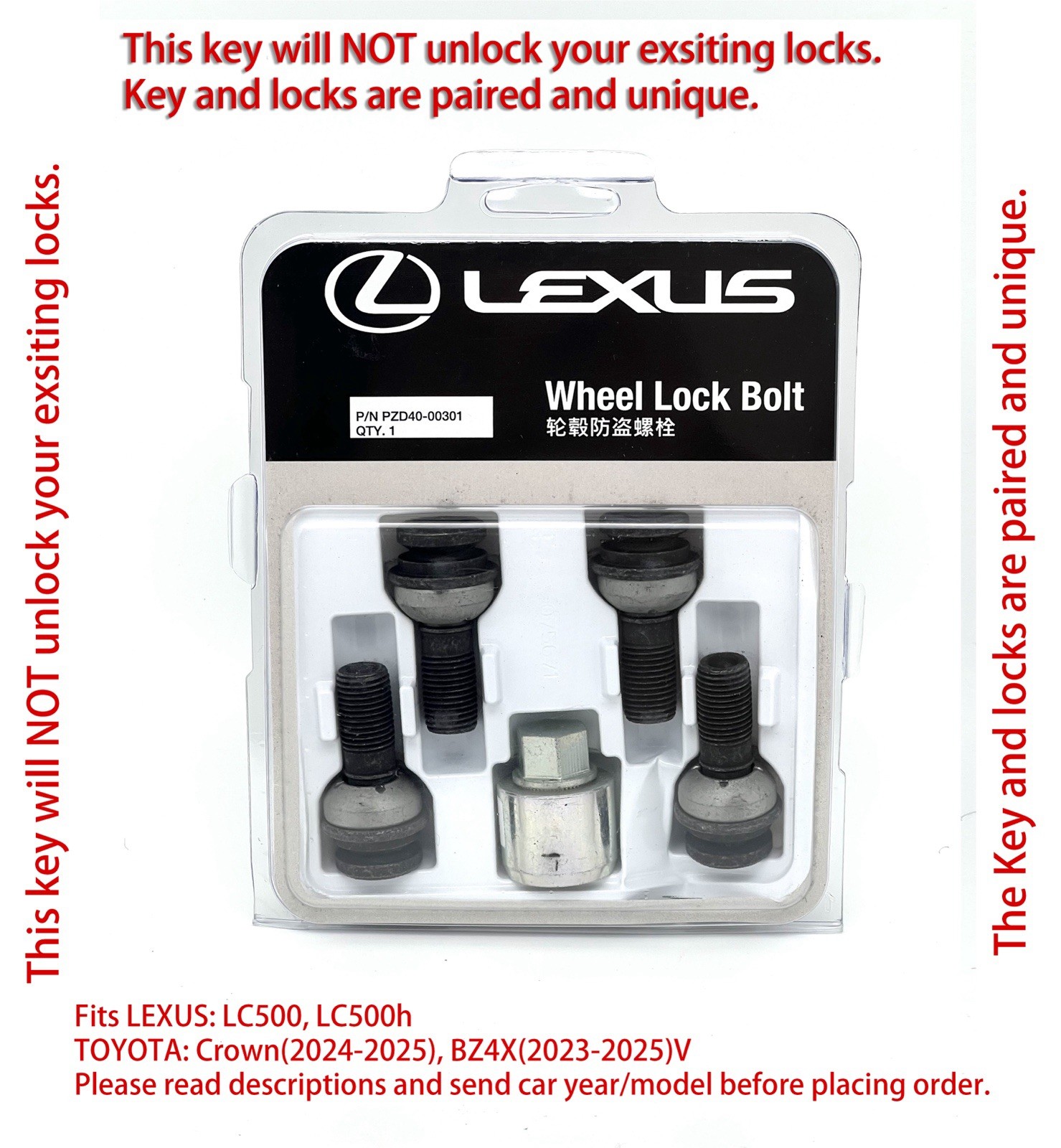 LEXUS RX350(2023-) LC500 LC500H WHEEL LOCKS Set, Genuine OEM