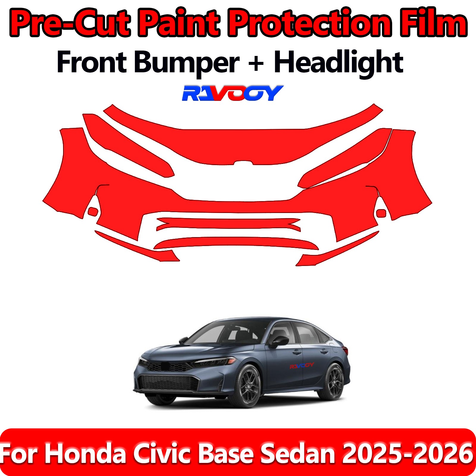 8.5Mil PreCut Front Bumper PPF Kit Film For Honda Civic Base Sedan 2025-2026