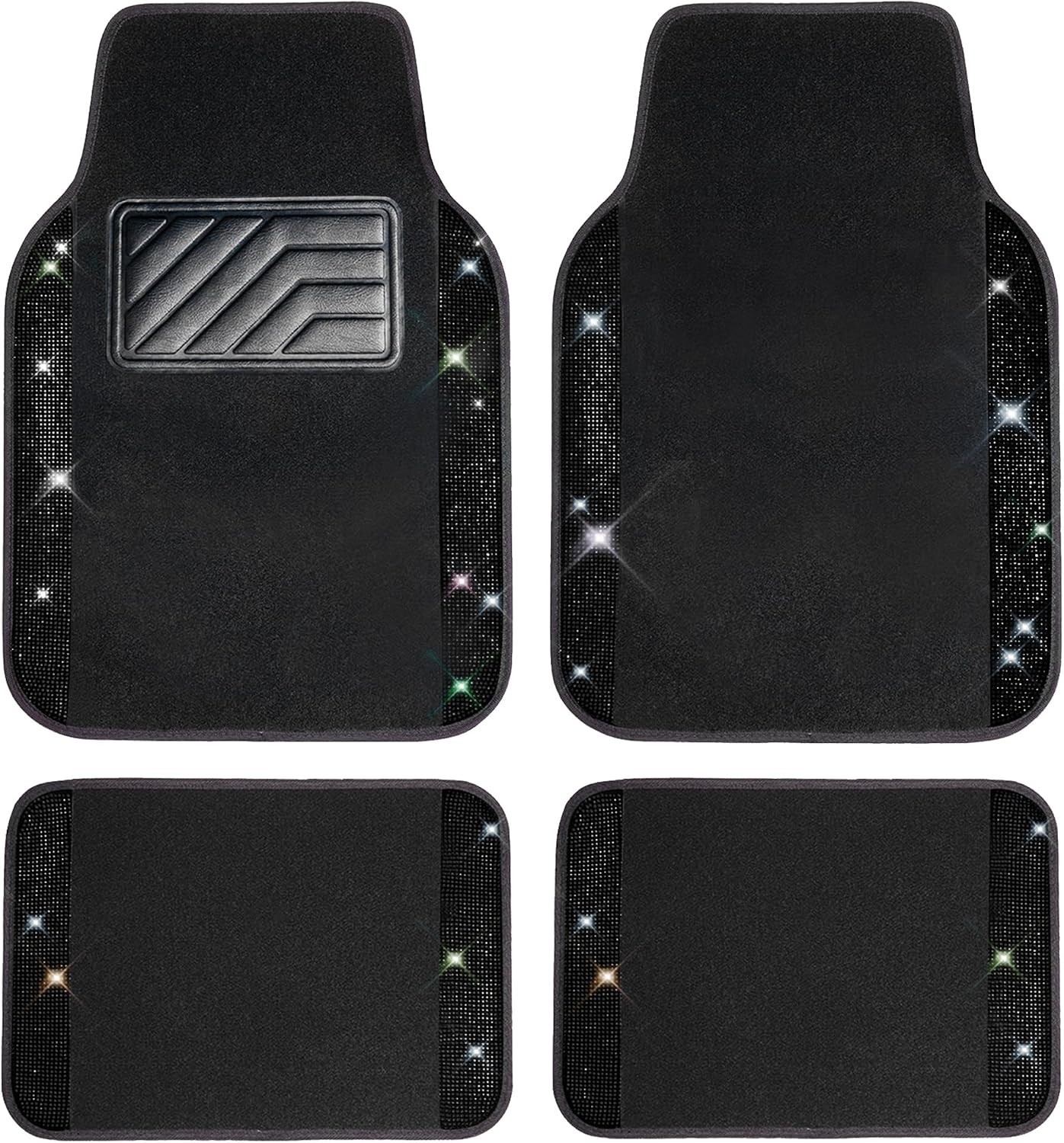 4-Piece Bling Diamond Floor Mats - Shiny Rhinestone Carpet for Cars, SUVs & Vans