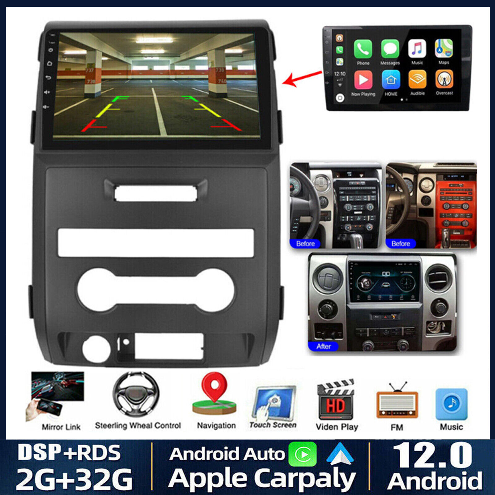For Ford F-150 F150 2009-2014 Apple Carplay Android 12 Car Stereo Radio GPS NAVI