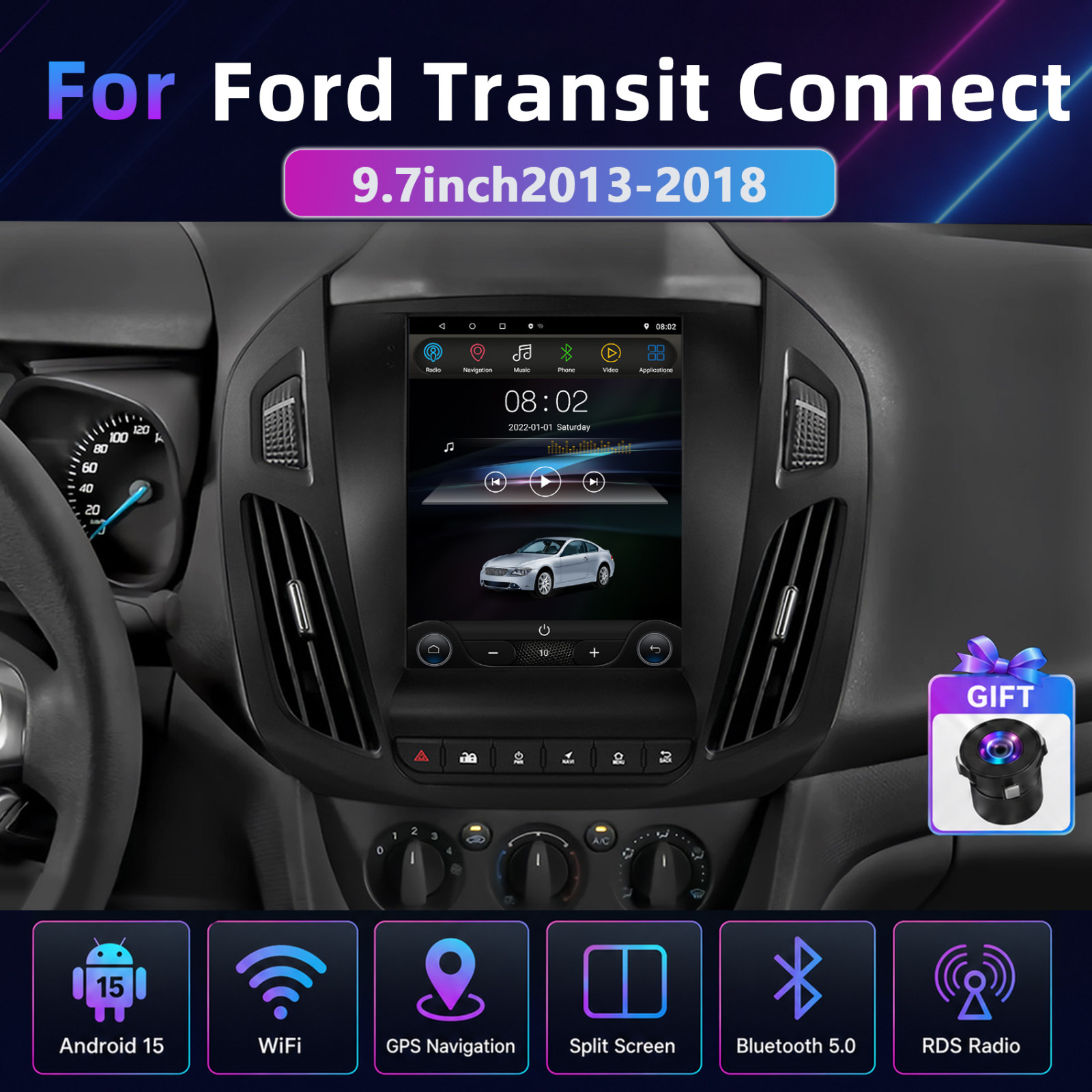32G For Ford Transit Connect 2013-2018 Carplay 9.7''Car Stereo Radio GPS Navi BT