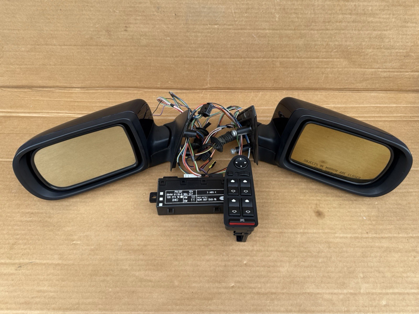 BMW E38 Power Folding Auto Dim Mirrors Set w Switch & Module OEM 6904247 6904339