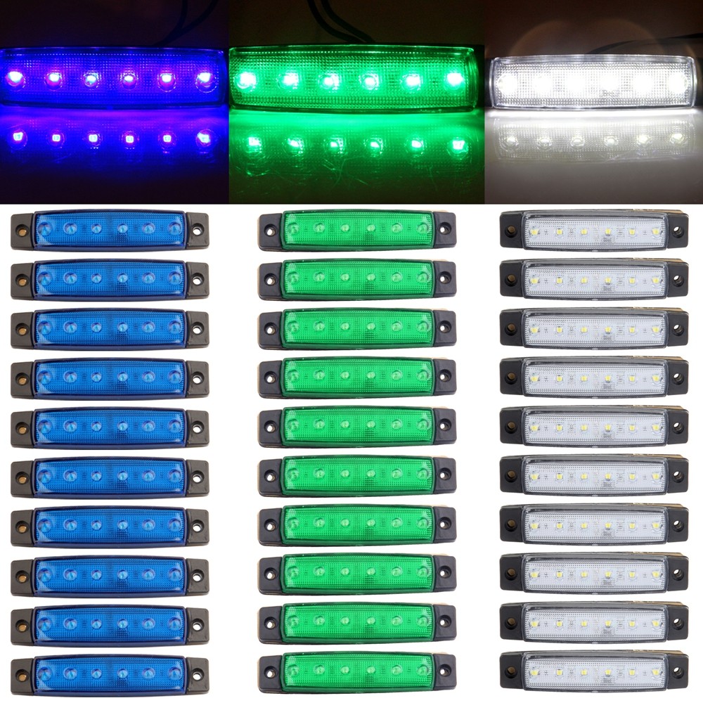 30X(WHITE,BLUE,GREEN) SEALED TRAILER TRUCK SIDE MARKER INDICATOR LIGHT 6 LED 12V