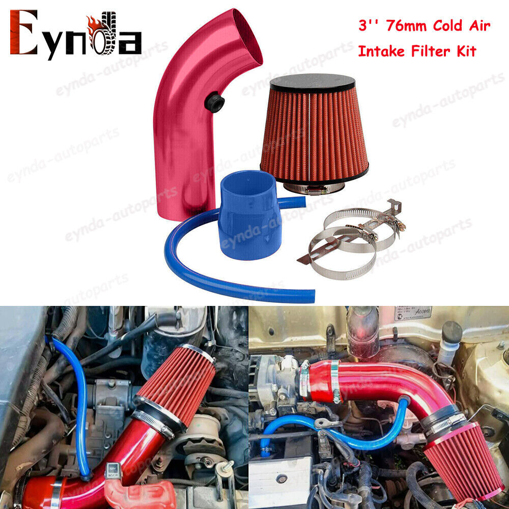 Car Cold Air Intake Filter 3\'\' Power Flow Hose Induction Pipe Kit Aluminum Red