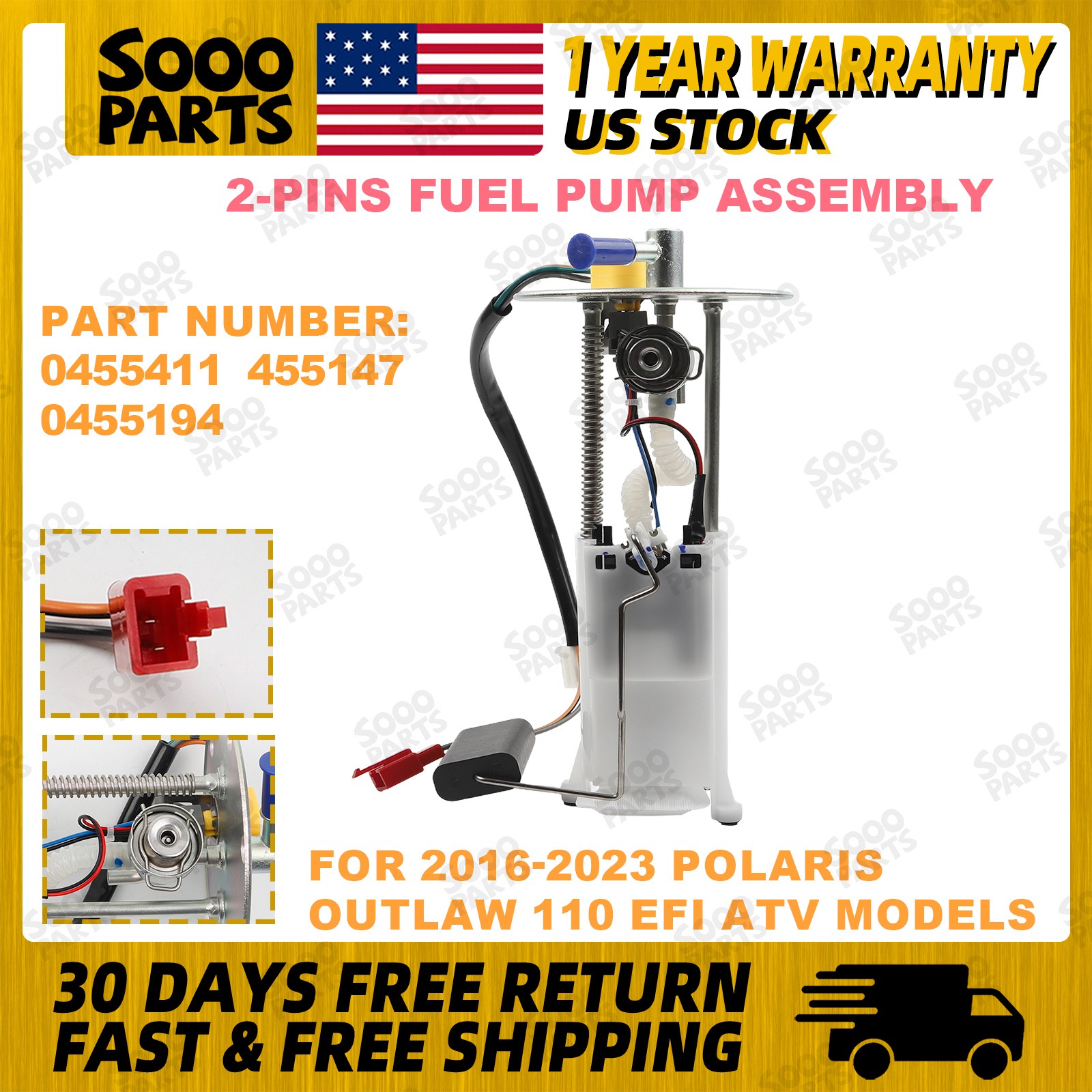 2-Pins Fuel Pump Assembly For 2016-2023 Polaris Outlaw 110 0455411 0455147