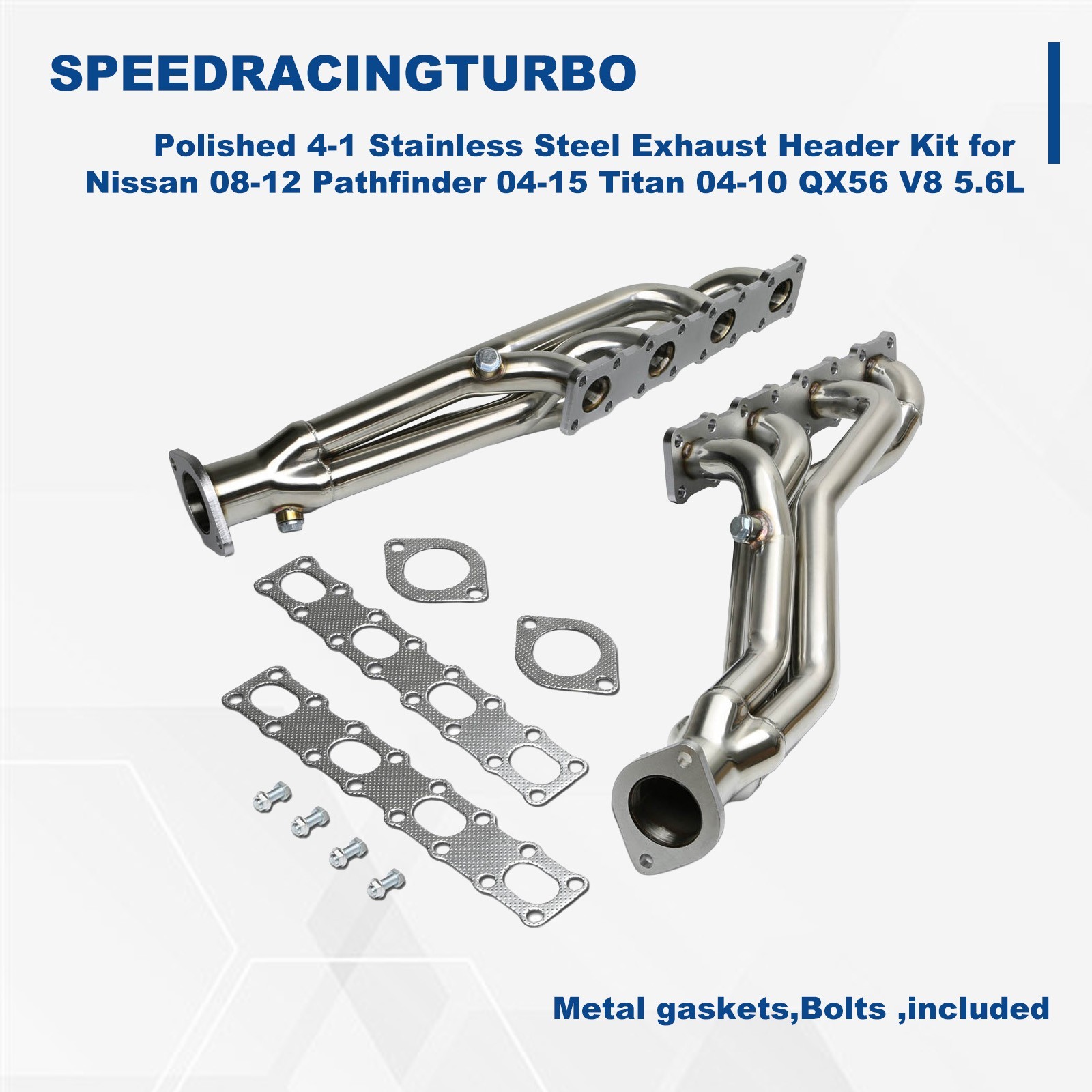 4-1 Exhaust Header Kit for Nissan 08-12 Pathfinder 04-15 Titan 04-10 QX56 V8 5.6