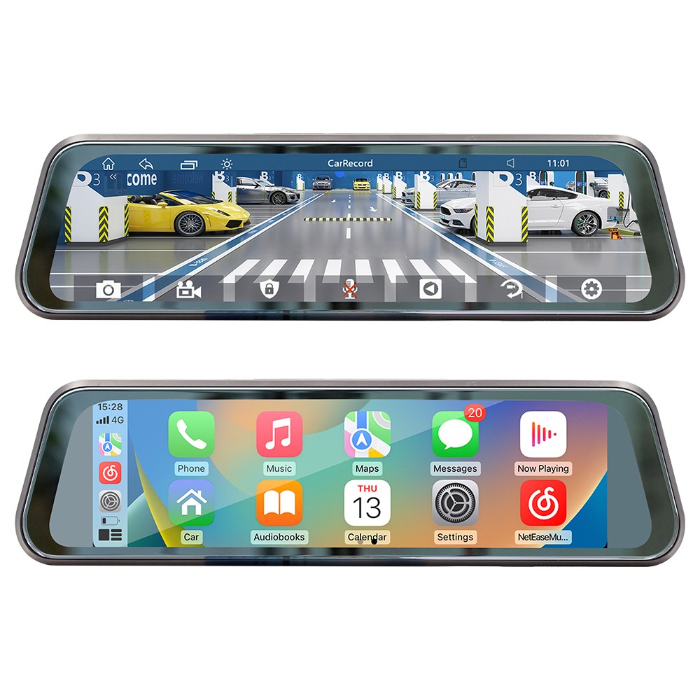 Apple CarPlay Car Rearview Mirror DVR Driving Recorder 9.36in AUX/BT/FM/TF Cam