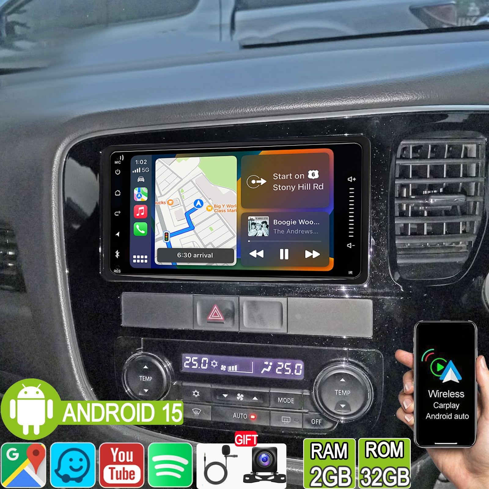 Stereo Radio For 2014-2020 Mitsubishi Outlander Carplay Android15 SWC FM Sat Nav