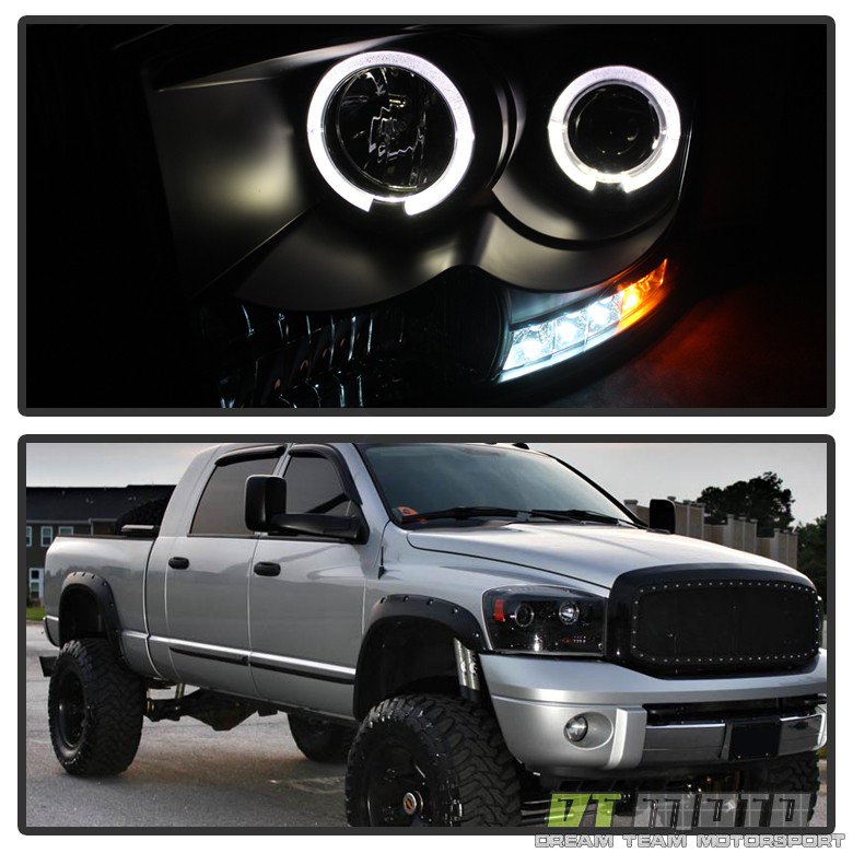 Black 2006-2008 Dodge Ram LED Halo Projector Headlights Lights Lamps Left+Right Black 2006-2008 Dodge Ram LED Halo Projector Headlights Lights Lamps Left+Right
