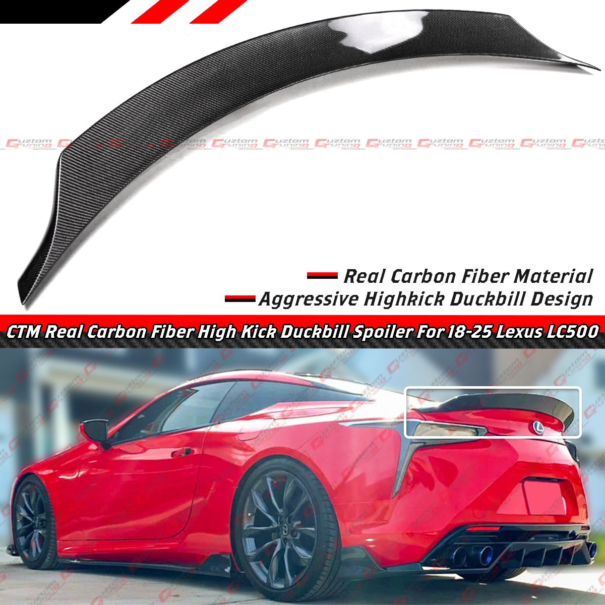 For 18-26 Lexus LC500 CTM Real Carbon Fiber Highkick Duckbill Trunk Spoiler Lid