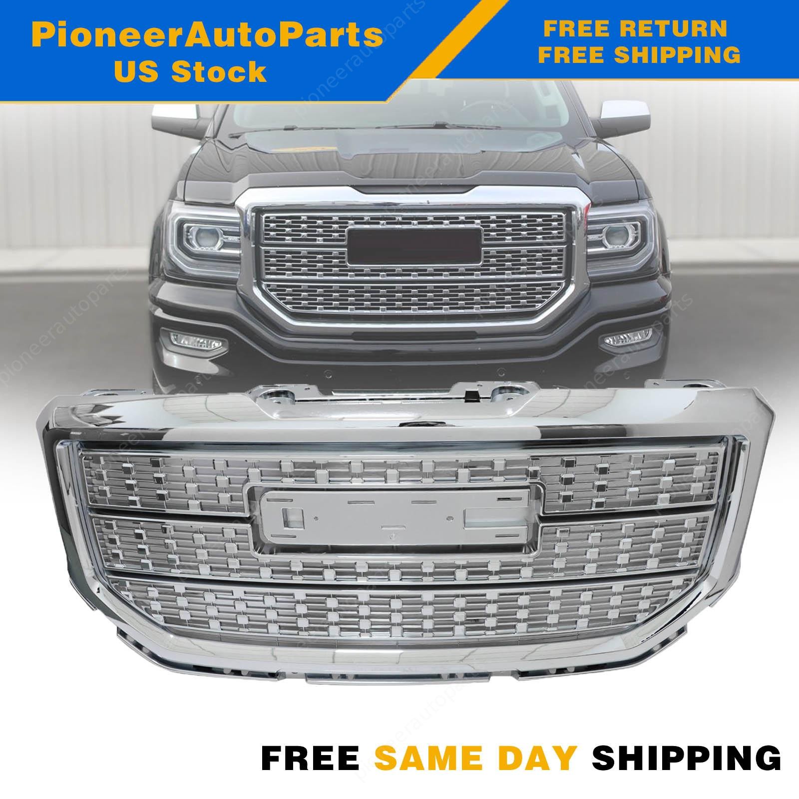 Chromed Grille For 2016-2018 GMC Sierra 1500 Base SLE Front Bumper Upper Grill