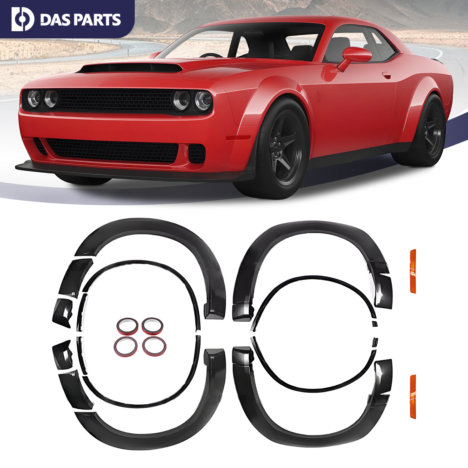 For 2015-2023 Dodge Challenger SRT Hellcat Demon Style Black Wheel Fender Flares
