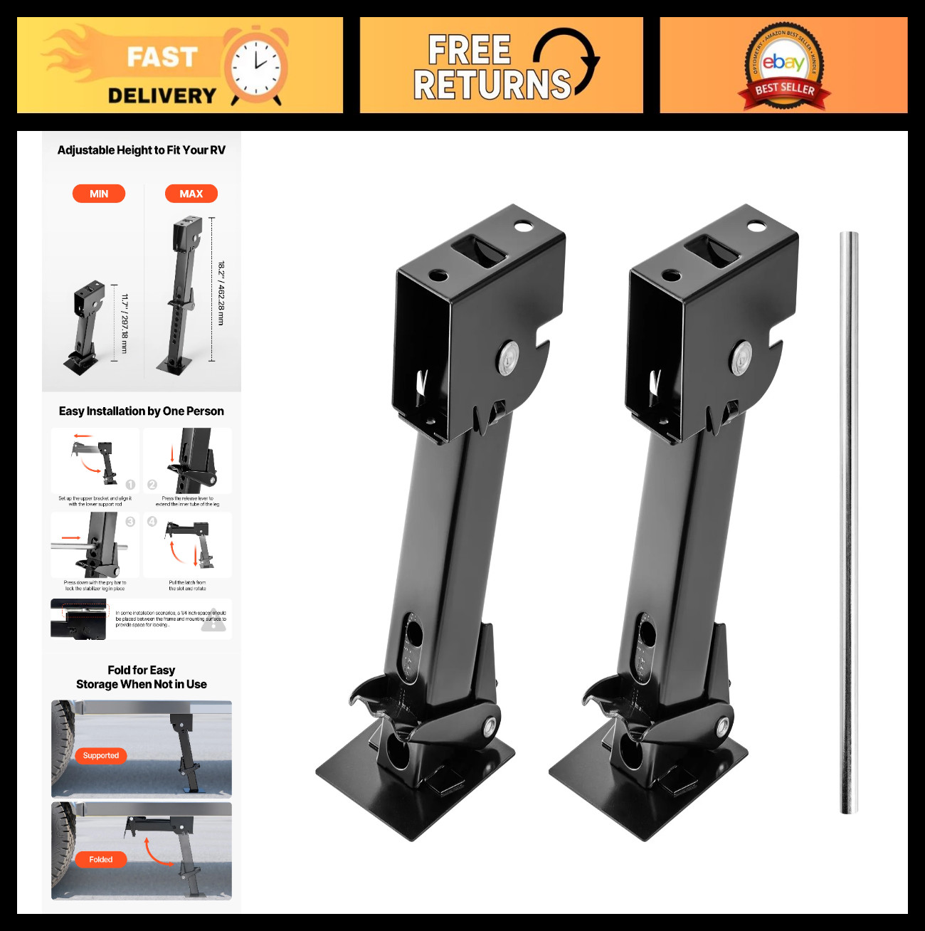 Telescoping Stabilizer Jack 2PCS - Folding Trailer Swing Down Support for RVs