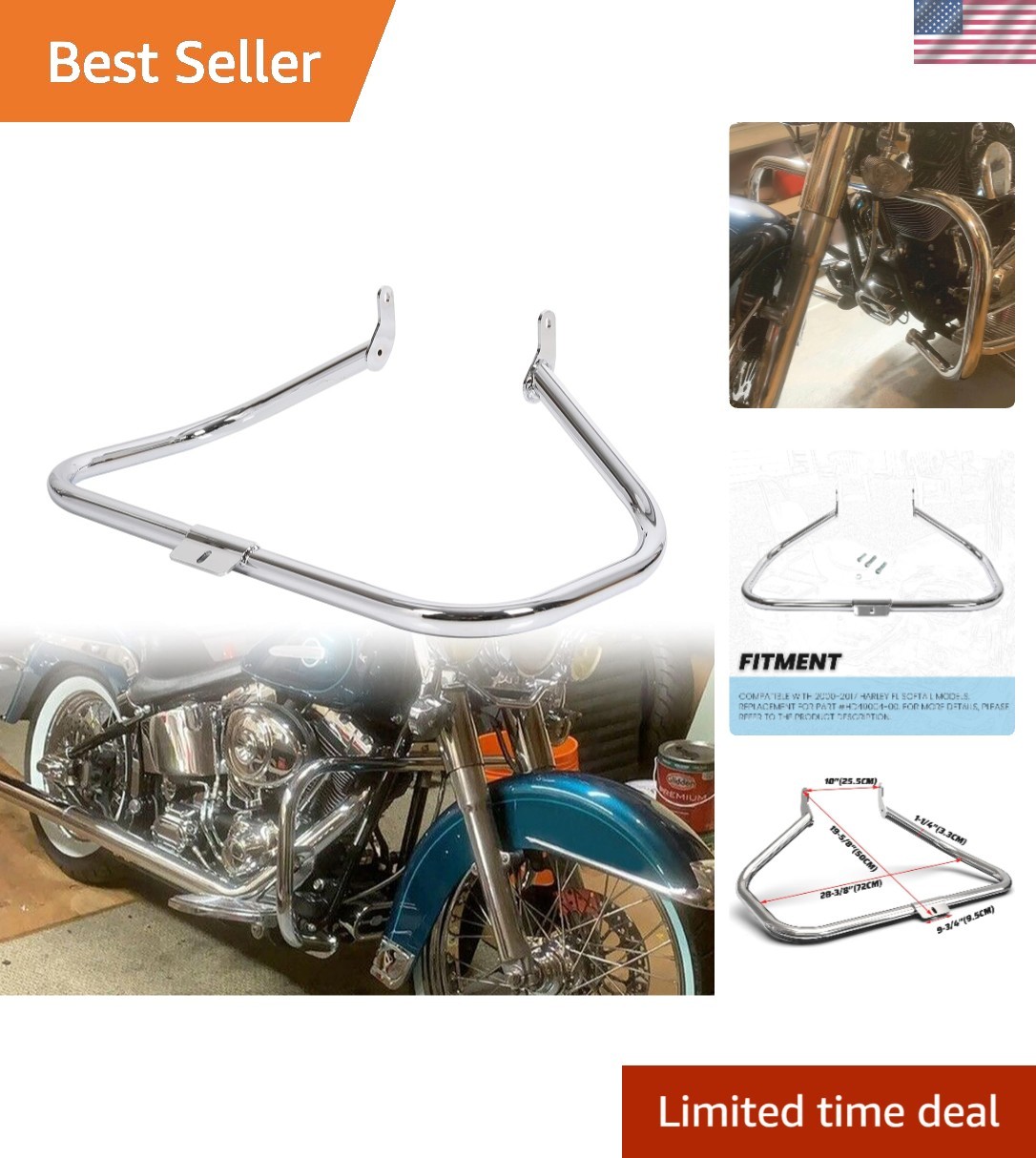 2000-2017 Harley Engine Guard - Durable Chrome Crash Bar for Engine Safety