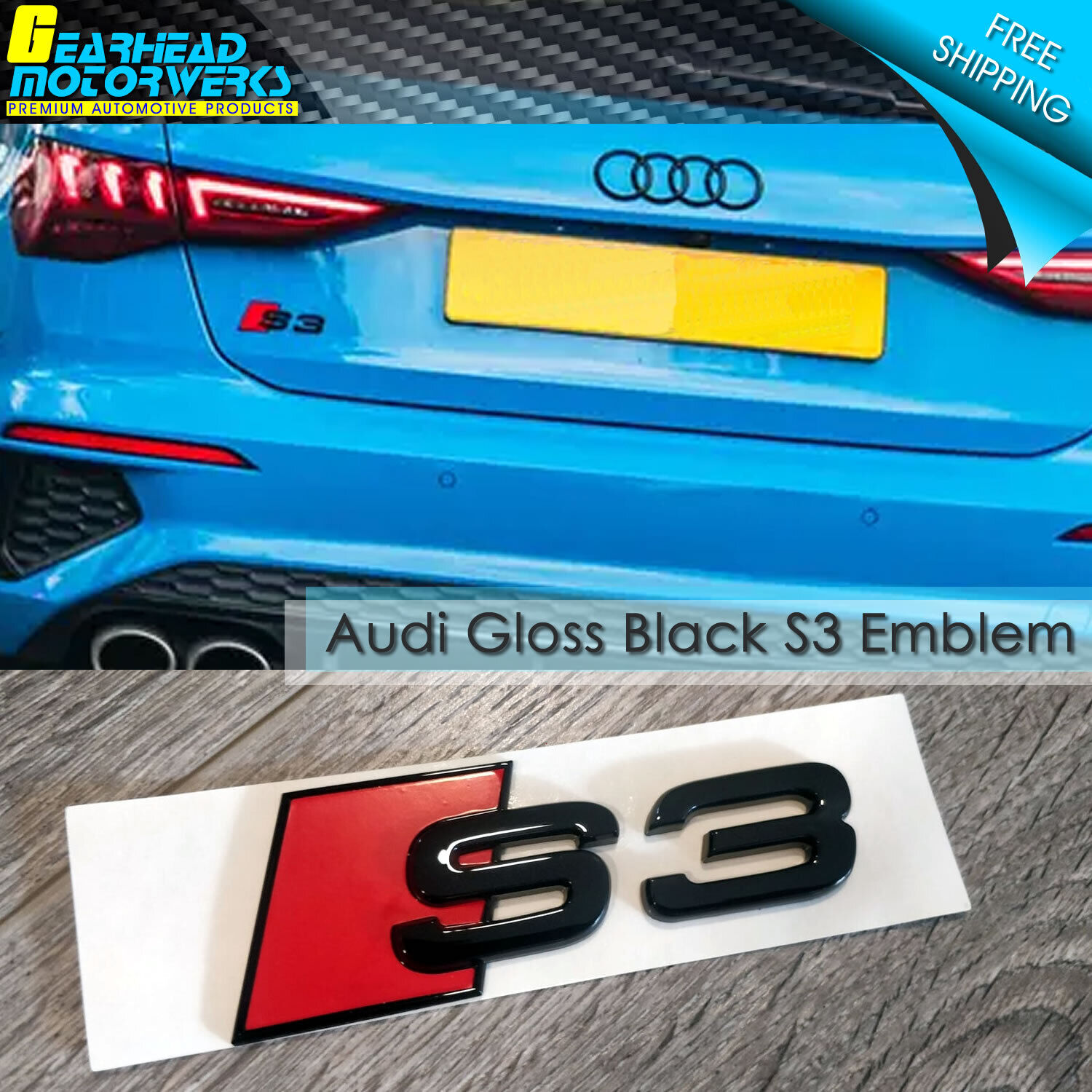 Audi S3 Gloss Black Emblem 3D Badge Rear Trunk Lid for S Line Logo Nameplate OEM