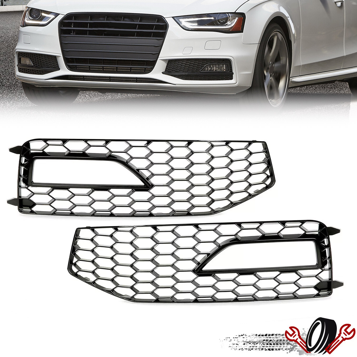 Black Front Honeycomb RS4 Style Fog Light Grill Cover For 2013-2016 Audi A4 B8.5 Black Front Honeycomb RS4 Style Fog Light Grill Cover For 2013-2016 Audi A4 B8.5