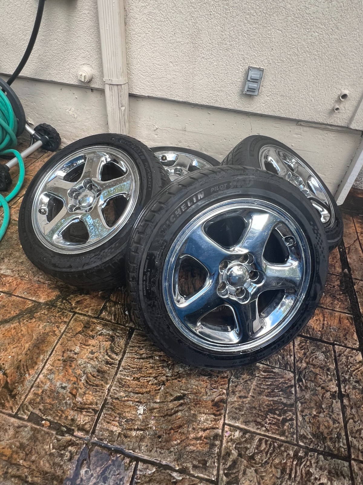 245 45 17 new tires (4) set with used mitsubishi 3000GT VR4 wheels 245 45 17 new tires (4) set with used mitsubishi 3000GT VR4 wheels