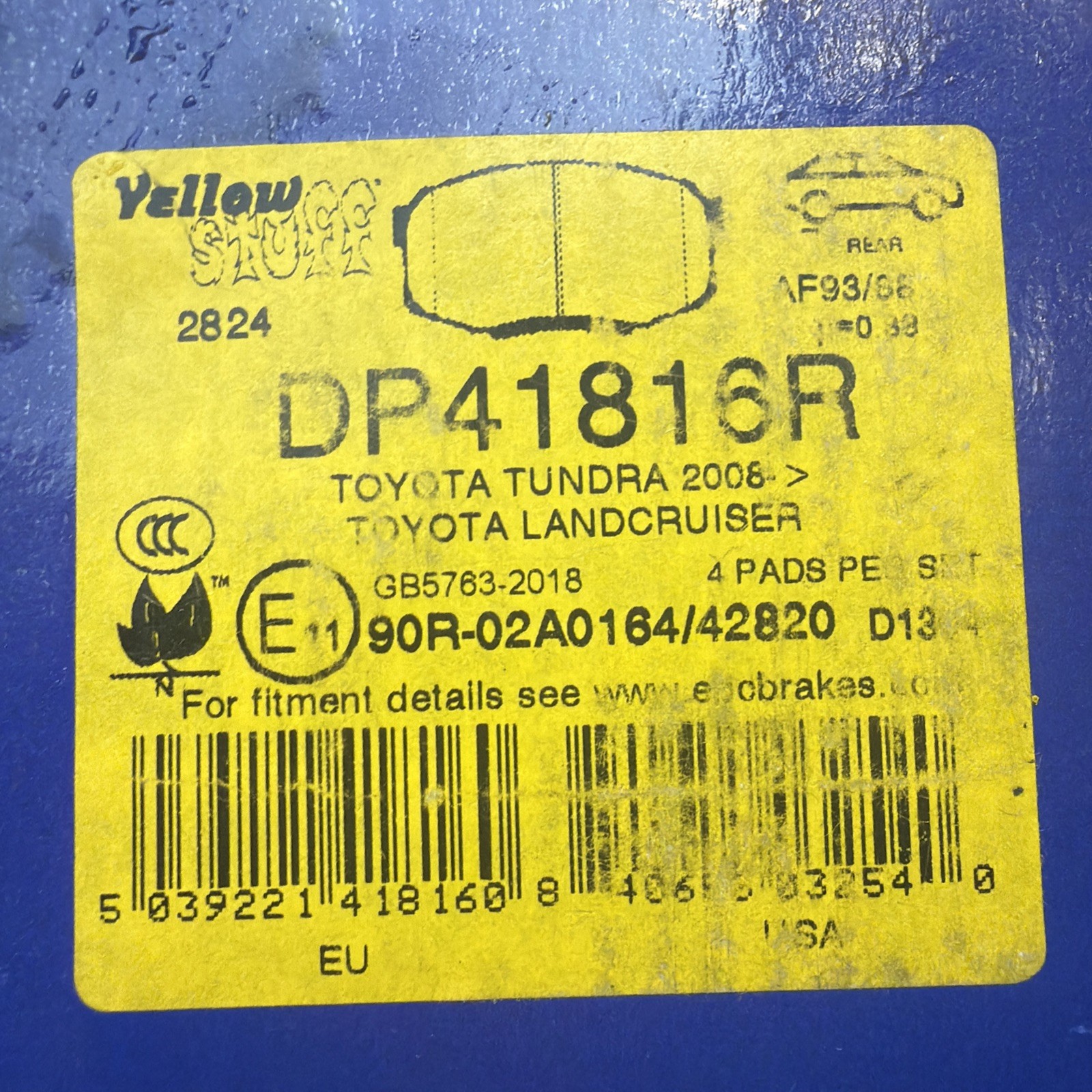 EBC DP41816R Yellowstuff Rear Brake Pads for Toyota Tundra/Sequoia/Land Cruiser EBC DP41816R Yellowstuff Rear Brake Pads for Toyota Tundra/Sequoia/Land Cruiser