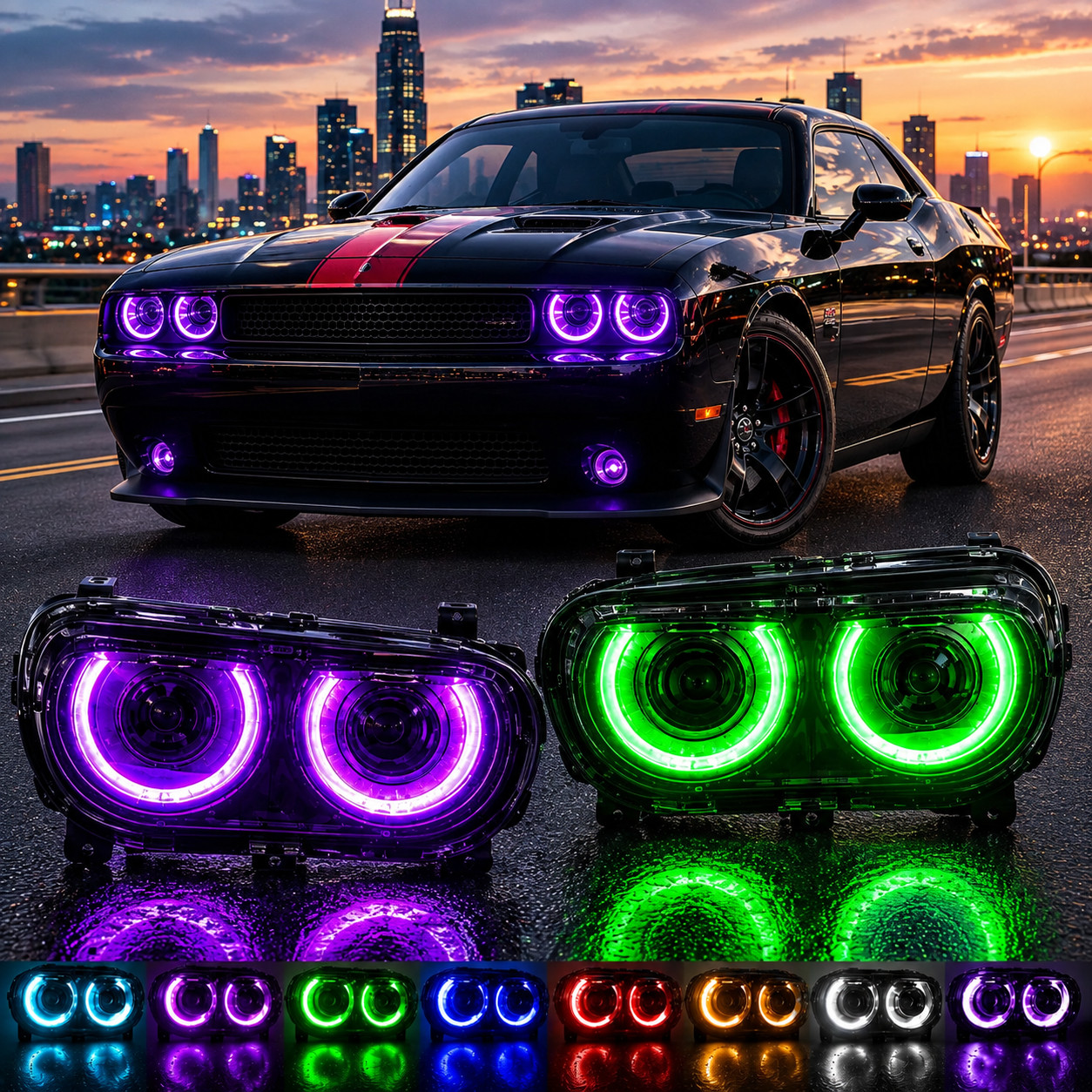 RGB DRL LED Projector Headlights For 2008-2014 Dodge Challenger Sequential Lamps