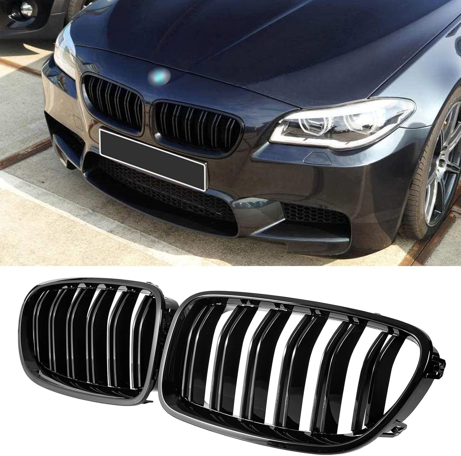 For 10-16 BMW F10 M5 style 535i 550i 528i Front Hood Kidney Grille Gloss Black