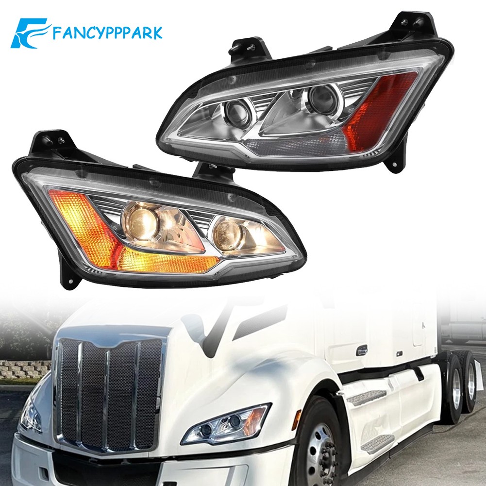 For 2022-2025 Peterbilt 579 Halogen Type Projector Headlights Chrome Pair/Set For 2022-2025 Peterbilt 579 Halogen Type Projector Headlights Chrome Pair/Set