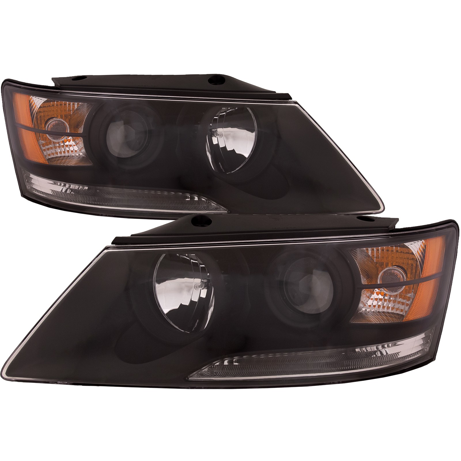 Hyundai Sonata 09-10 Halogen Black Housing Headlamp Set Headlight Pair