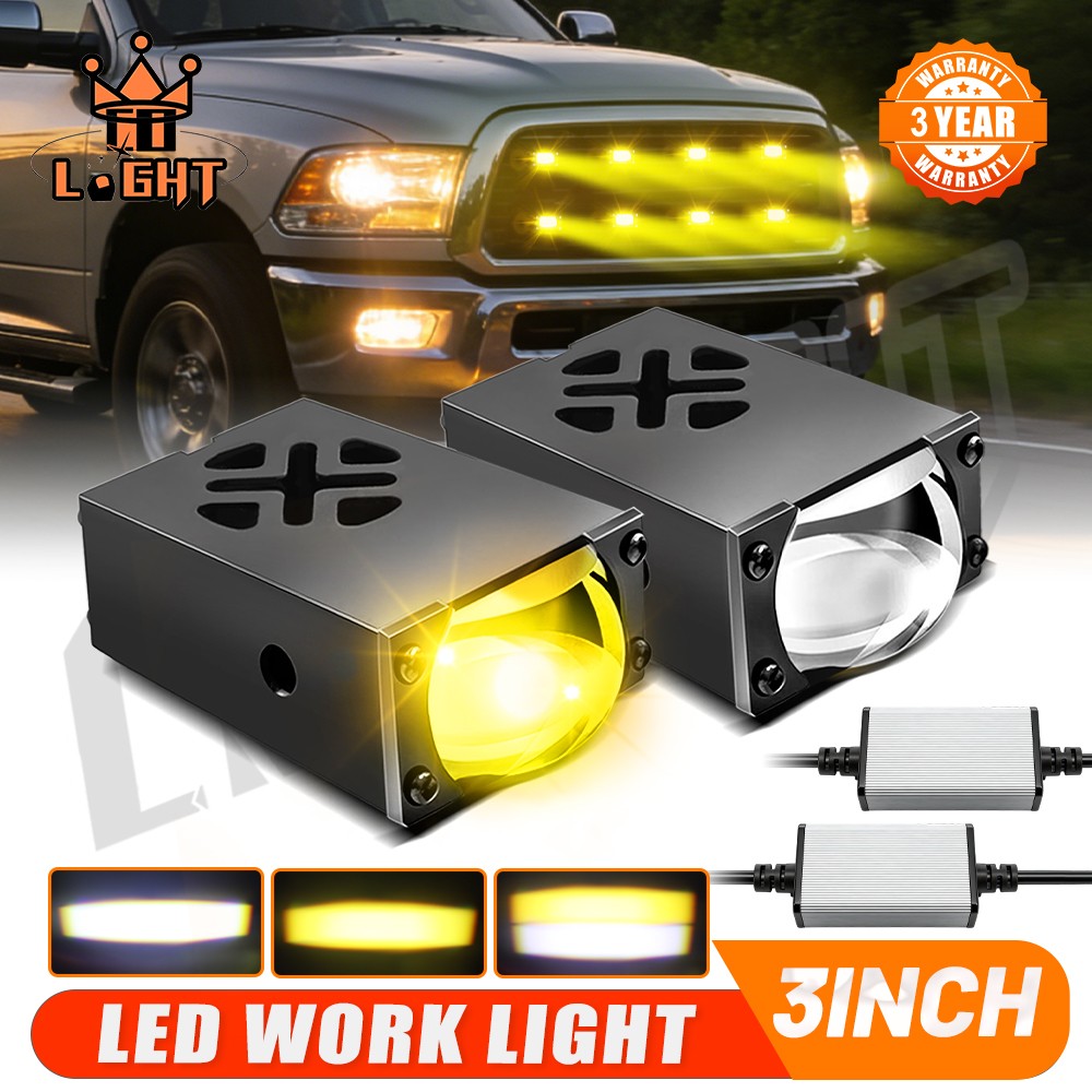 New 1-Inch White/Yellow Dual Color Mini LED Projector Lens Driving Fog Light Kit