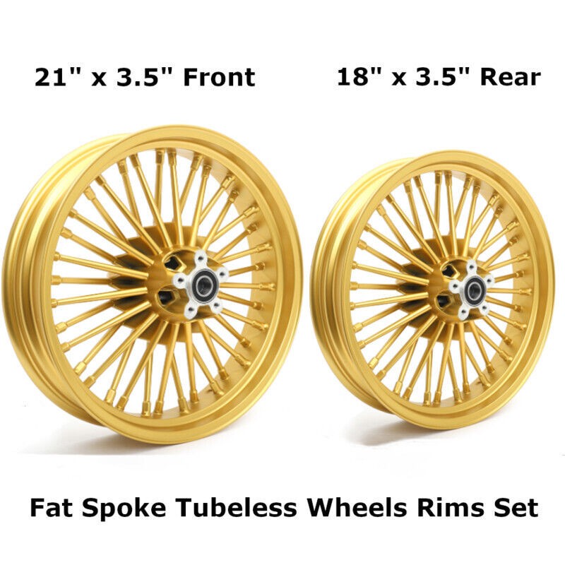 36 Fat Spoke Wheels Gold 21x3.5 18x3.5 for Harley Fatboy Heritage Softail Deluxe