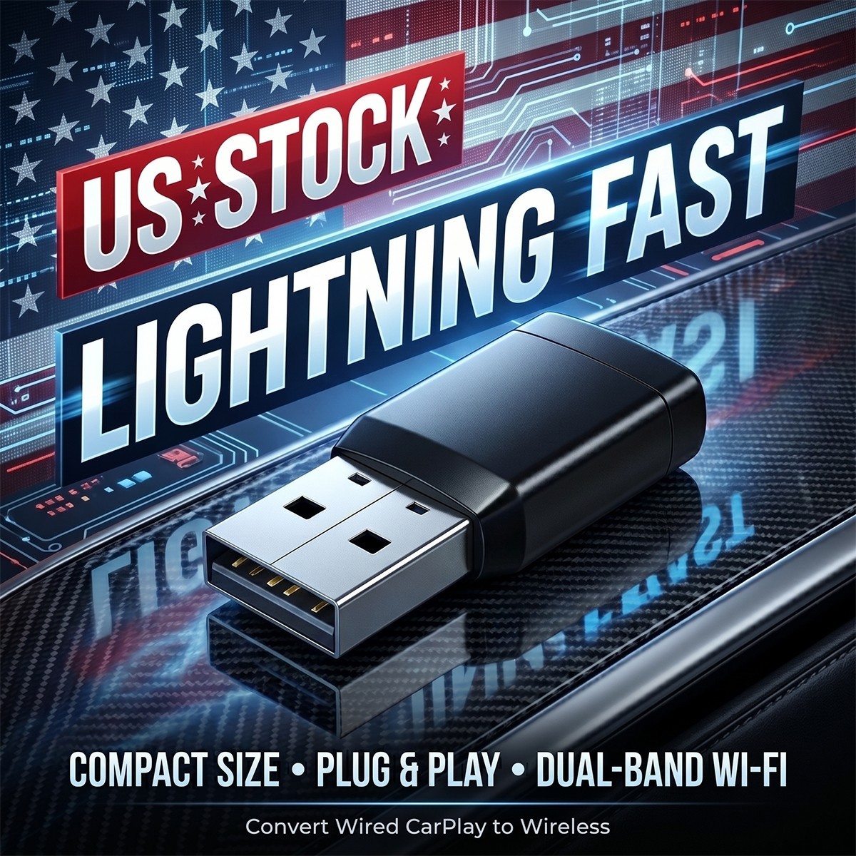 2-in-1 Wireless CarPlay Android Auto Adapter USB Dongle US Stock Fast Delivery