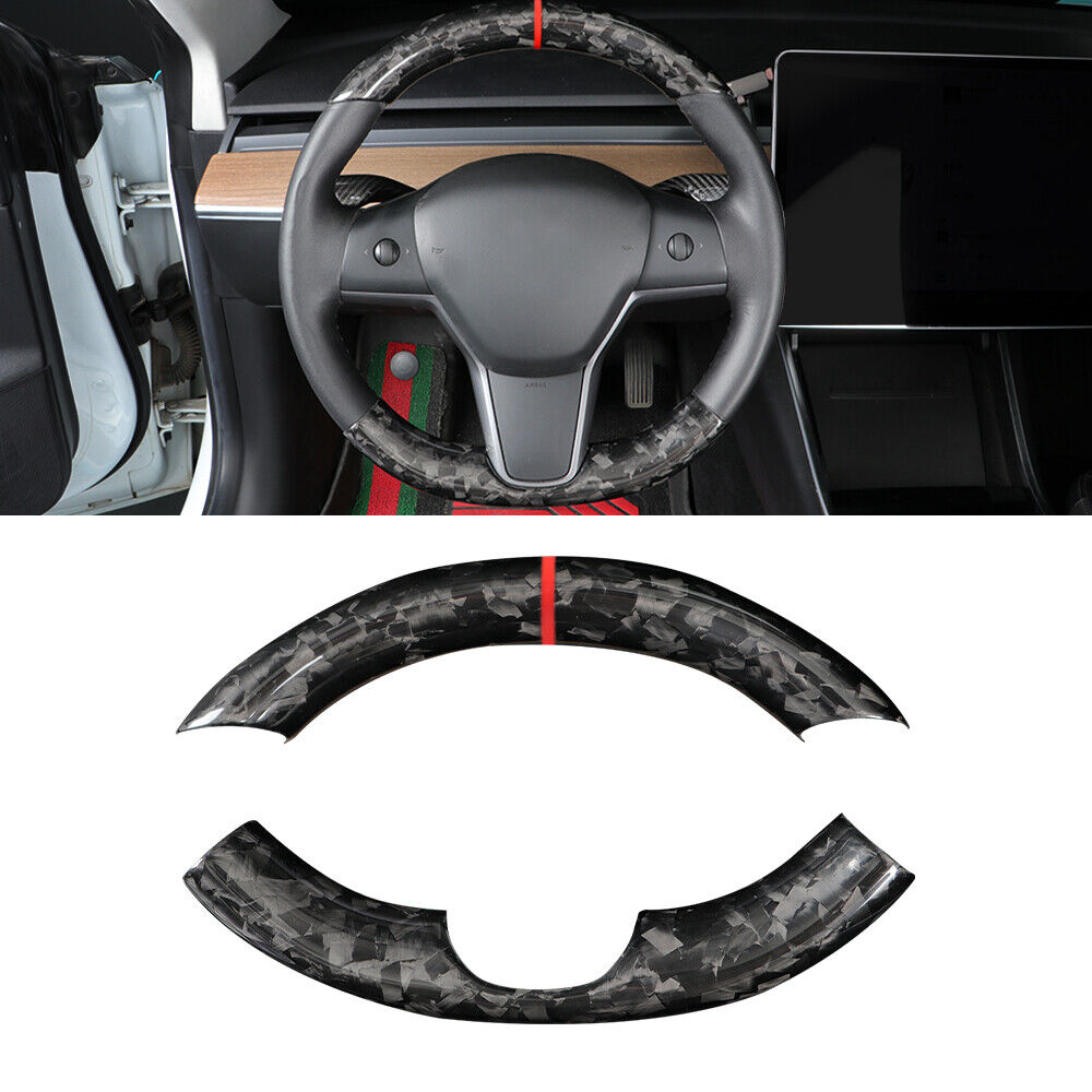 Real Carbon Fiber Steering Wheels Cover Trim Fit For Tesla Model 3/Y(2017-2023）