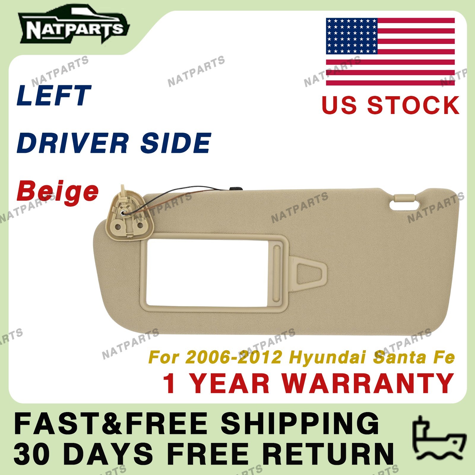 Left Driver Sun Visor w/Light for Hyundai Santa Fe 2006-2012 852100W110J9