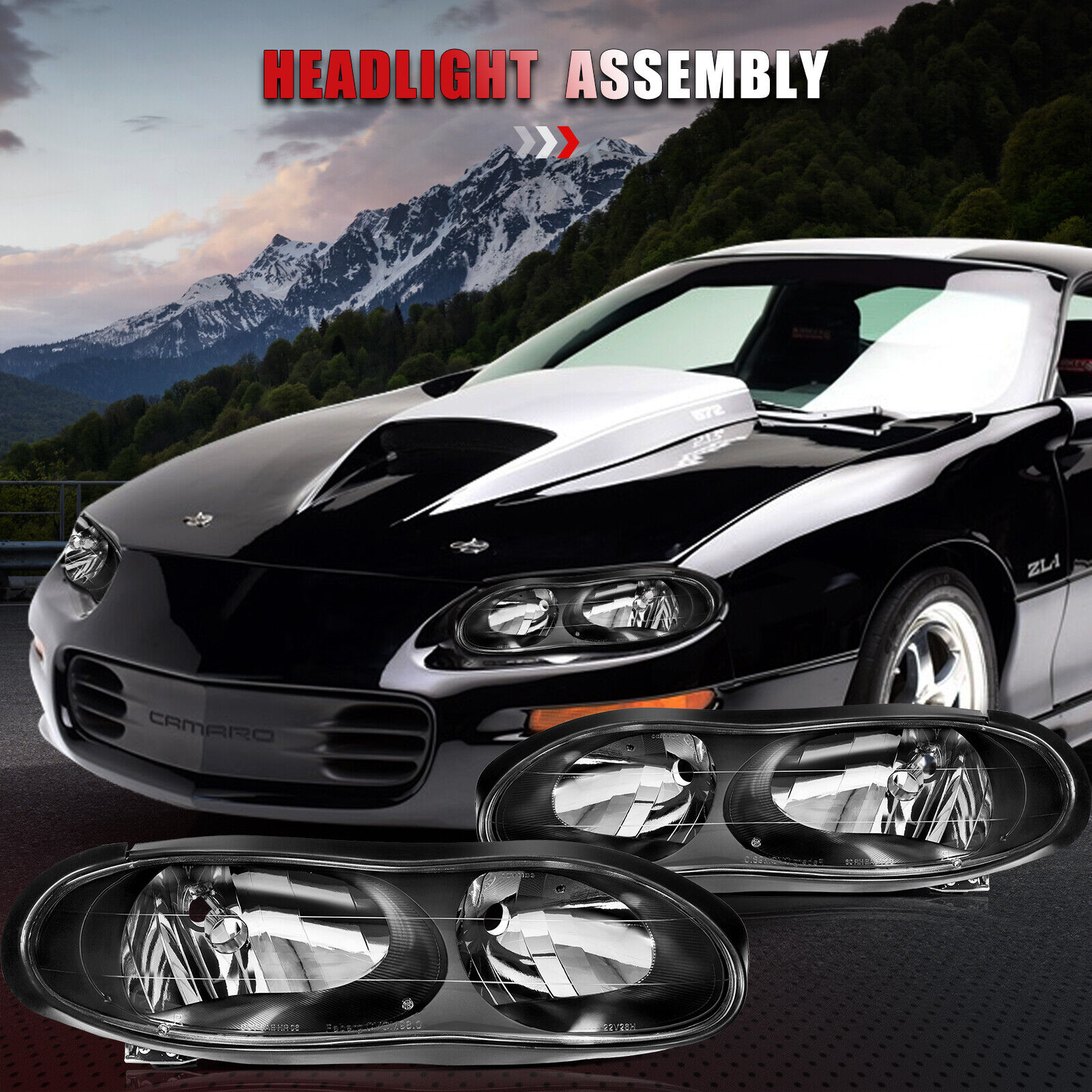For 1998-2002 Chevy Camaro Z28 Headlights Assembly Pair Headlamp Replacement Set