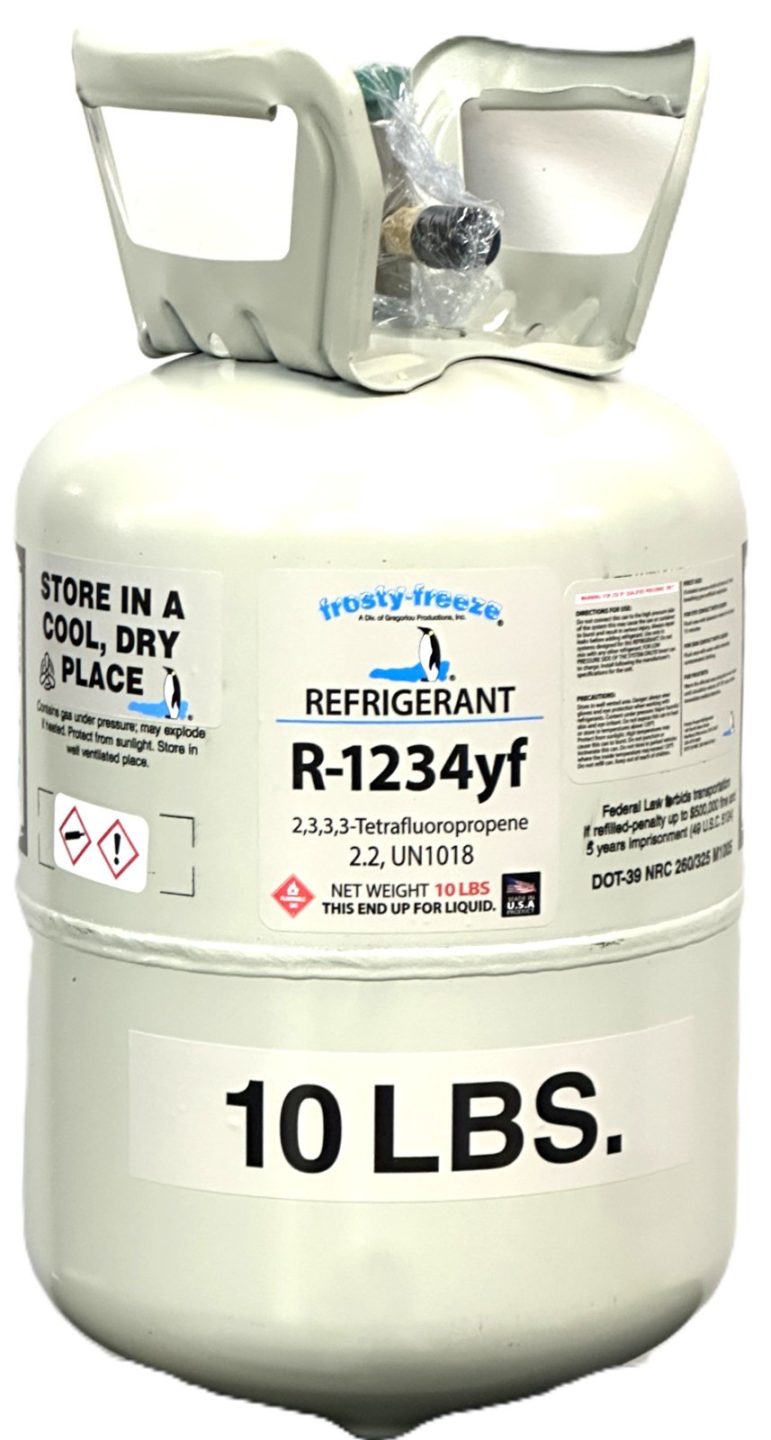R1234yf, 10 Lbs., Automotive Mobile Air Conditioning Systems Factory Sealed Tank