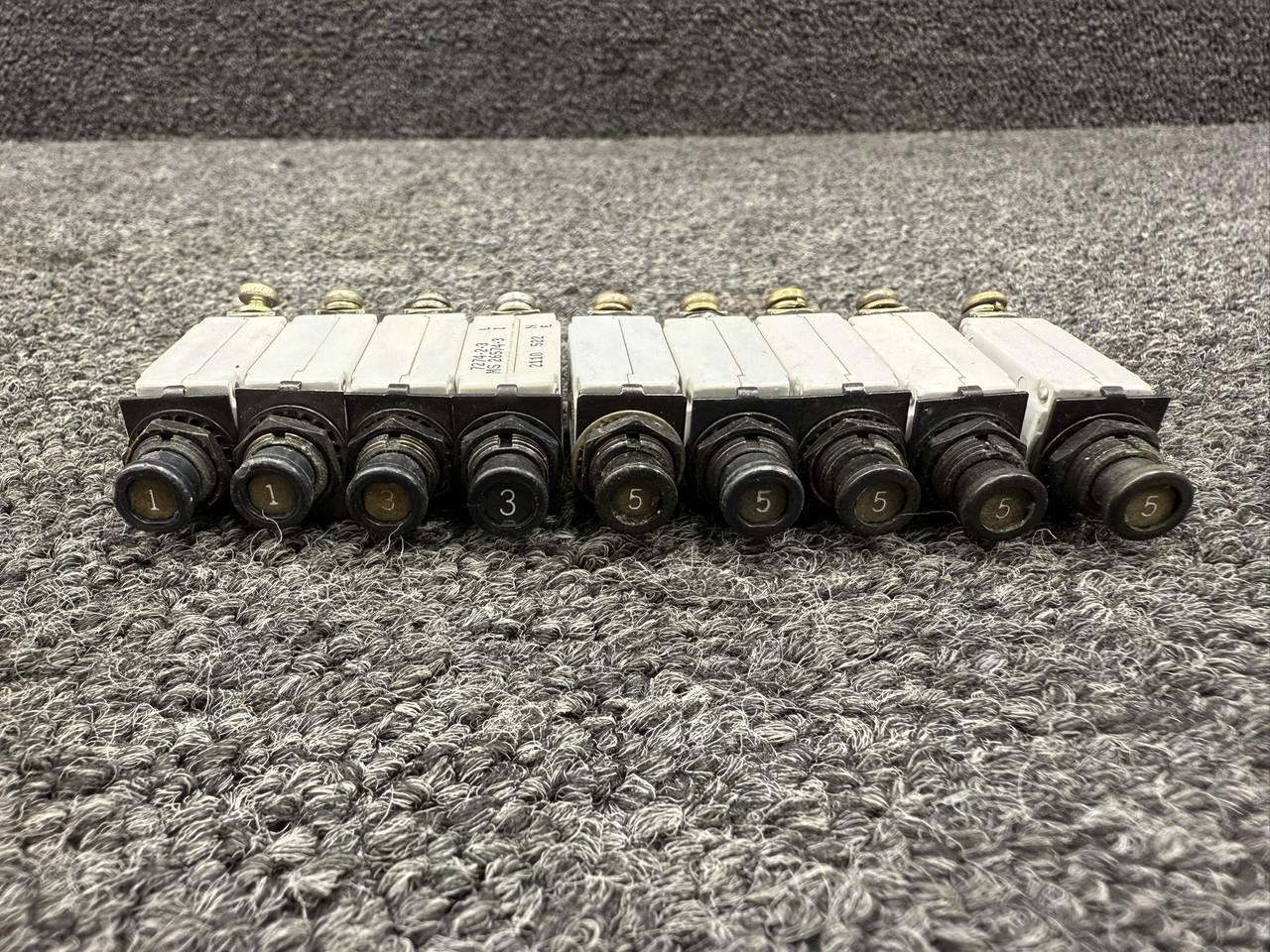 7274-2-1, 7274-2-3, 7274-2-5 Klixon Push Circuit Breaker Set of 9 (Amps: 1, 3...