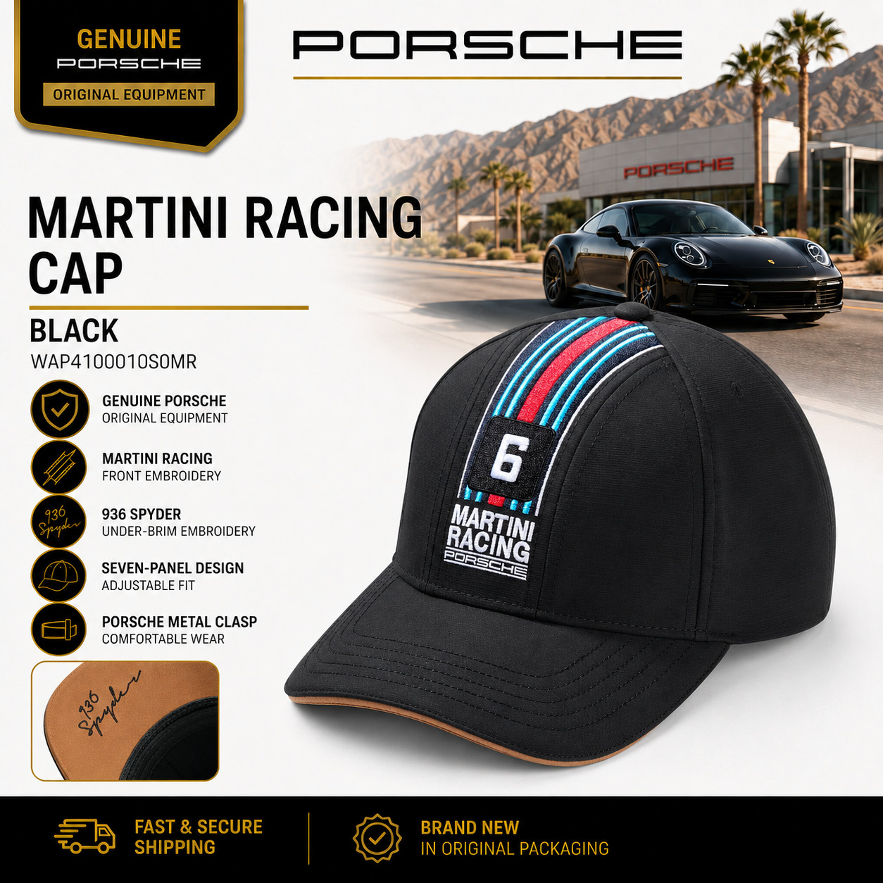 Genuine Porsche 936 Spyder Baseball Hat - Martini Racing  WAP4100010S0MR