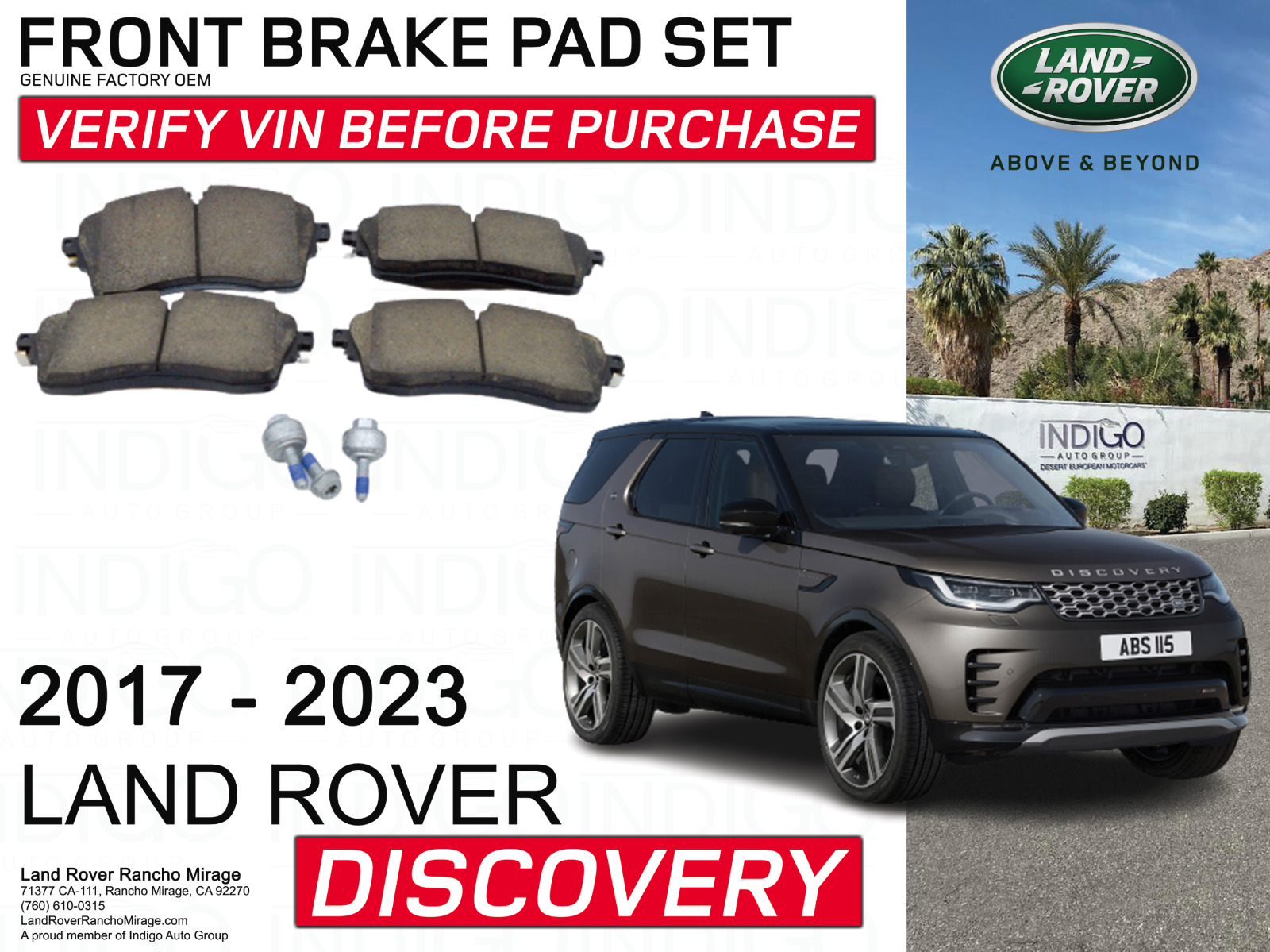 2017-2023 LAND ROVER DISCOVERY OEM FRONT Brake Pads  (VERIFY VIN)
