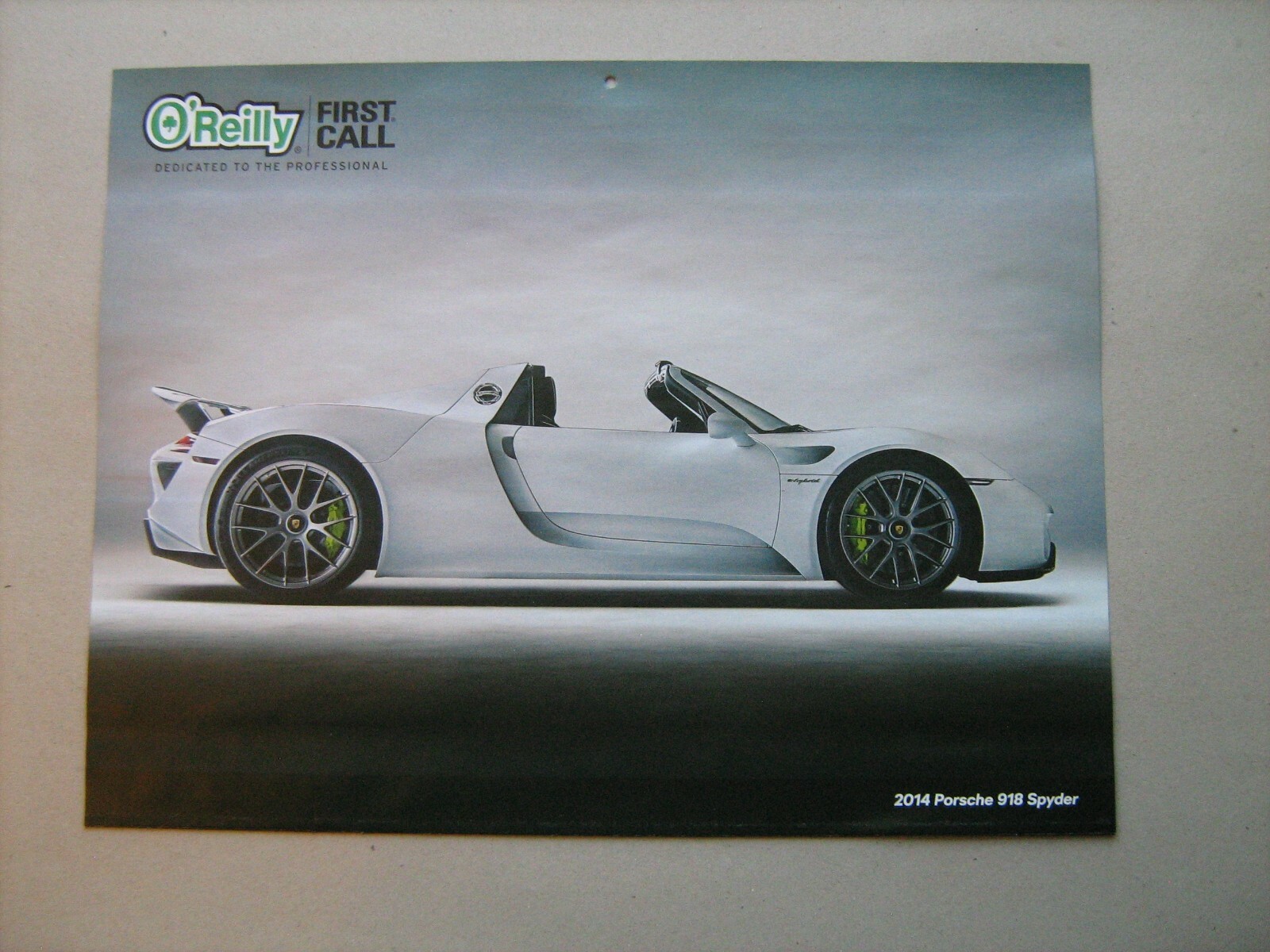 2014 Porsche 918 Spyder convertible full-color photo from NOS calendar--nice \'14