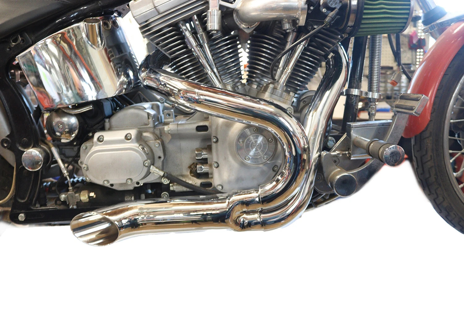 Chrome Wyatt Gatling 2 into 1 Exhaust Pipe Header Kit Harley Davidson V-Twin