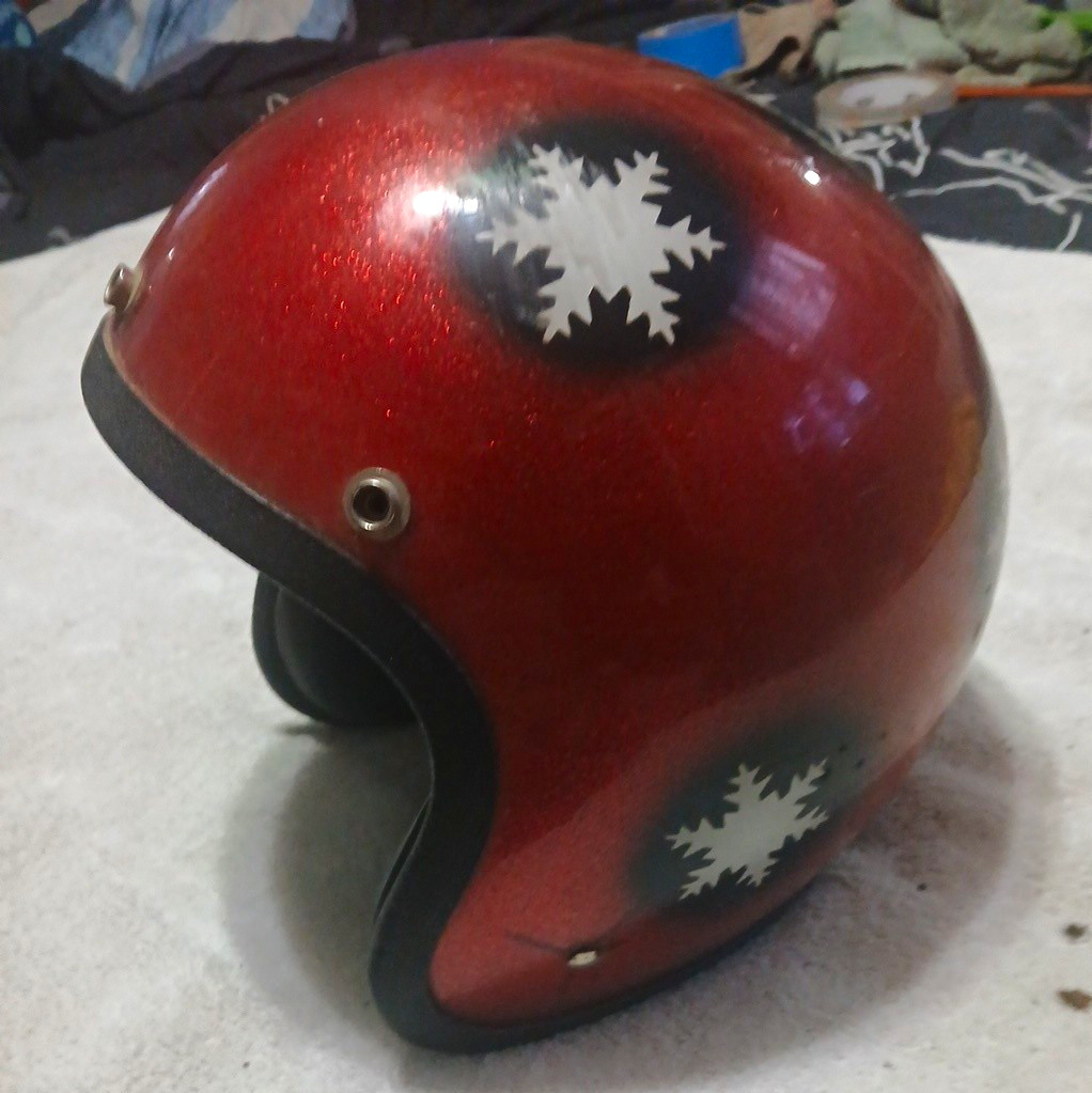 Vintage Late 60's STERLING Motorcycle Helmet VHTF  Metalflake Red 