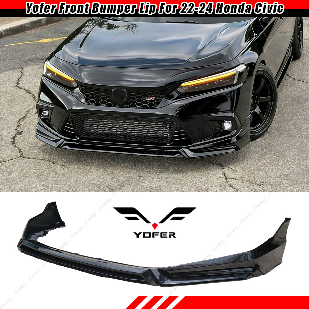 For 2022-2024 Honda Civic Yofer V3 Crystal Black Pearl Front Bumper Lip Splitter