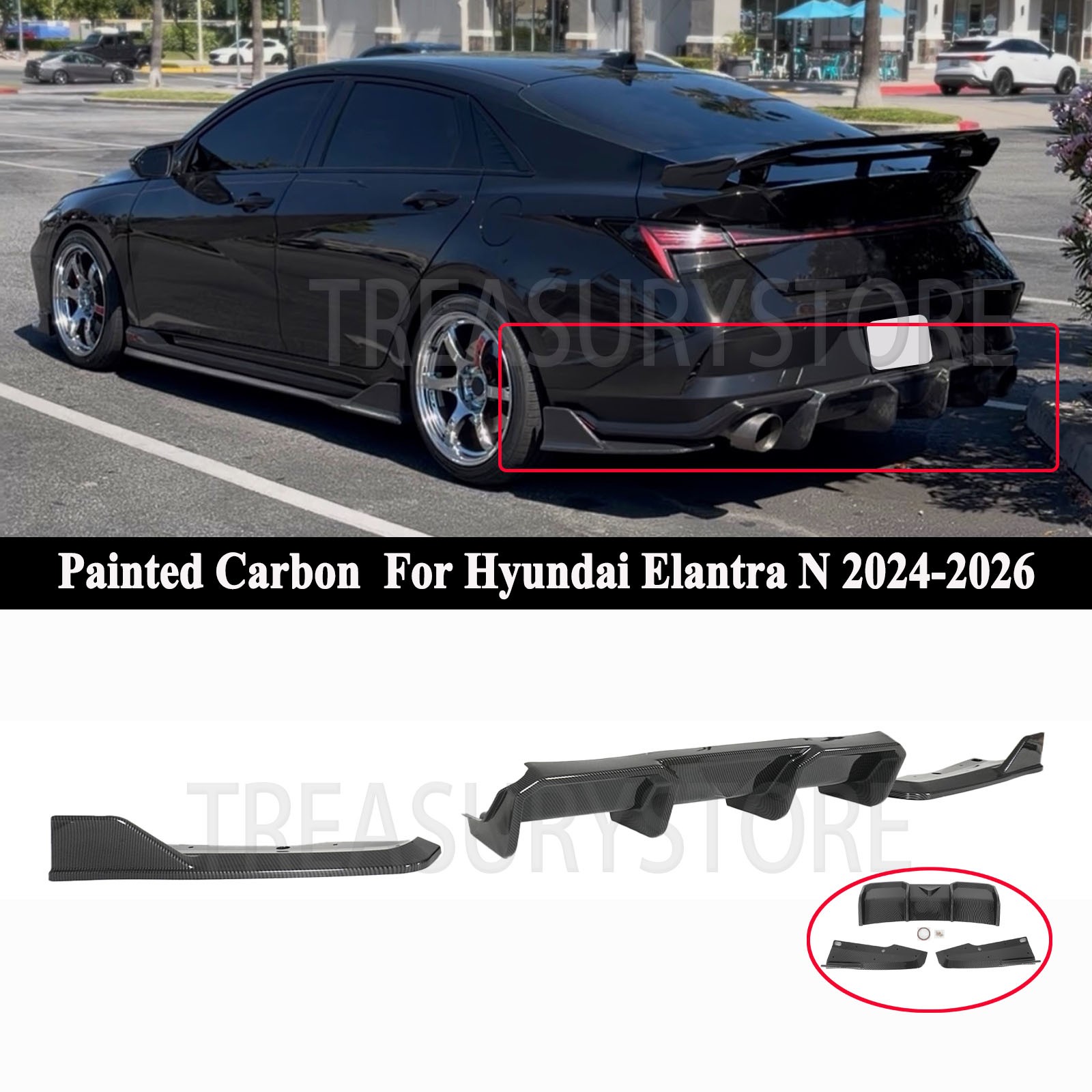 For Hyundai Elantra N 2024-2026 AD Style Painted Carbon Rear Bumper Diffuser Lip