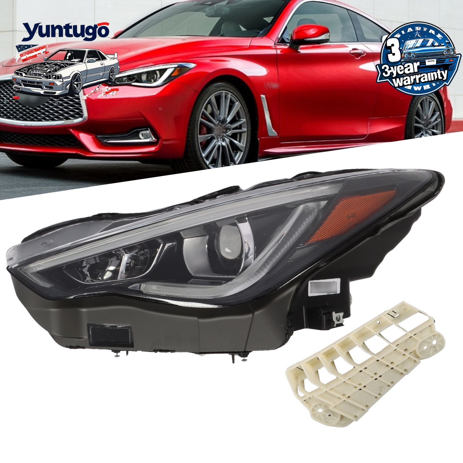 LH Projector Headlight For 2017-2022 Infiniti Q60 w/o AFS LED DRL Signal