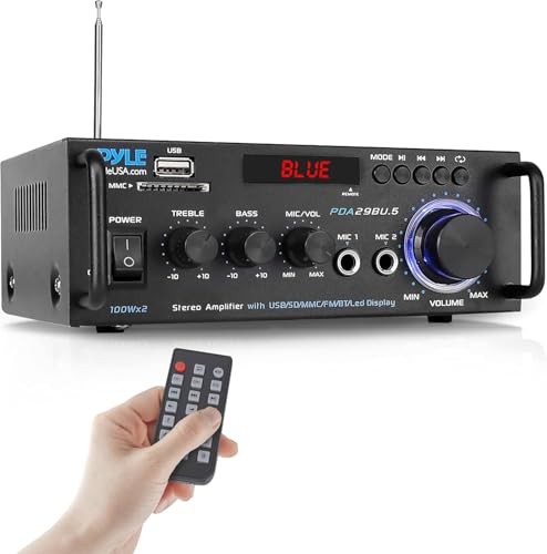 Pyle PDA29BU Wireless Bluetooth USB FM Radio Stereo Power Audio Amplifier