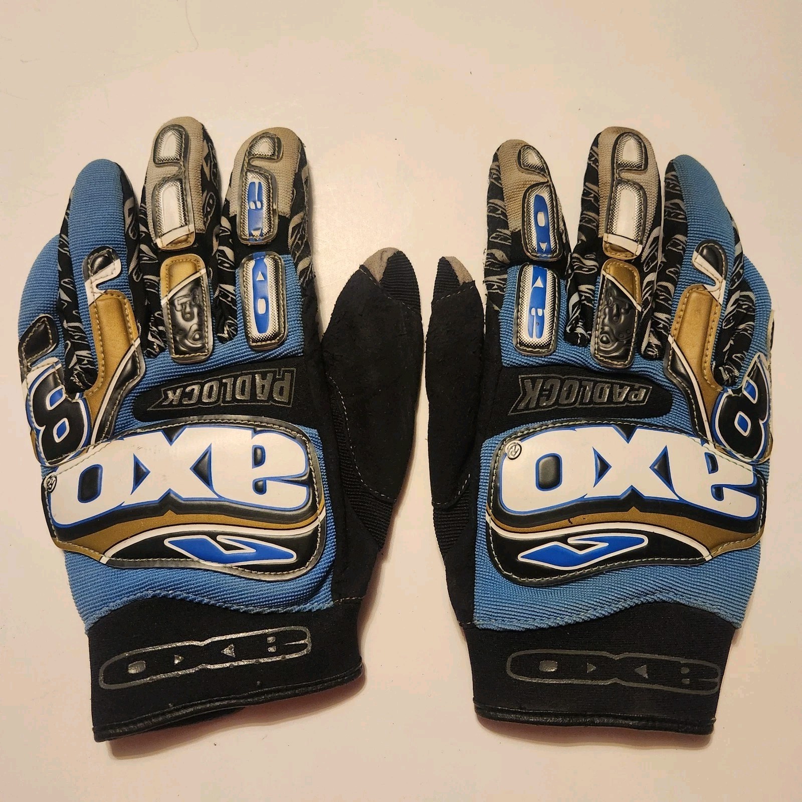 Vintage 90\'s AXO Sport NeoFlex Padlock 8 Motocross Gloves Size 10 Large Blue
