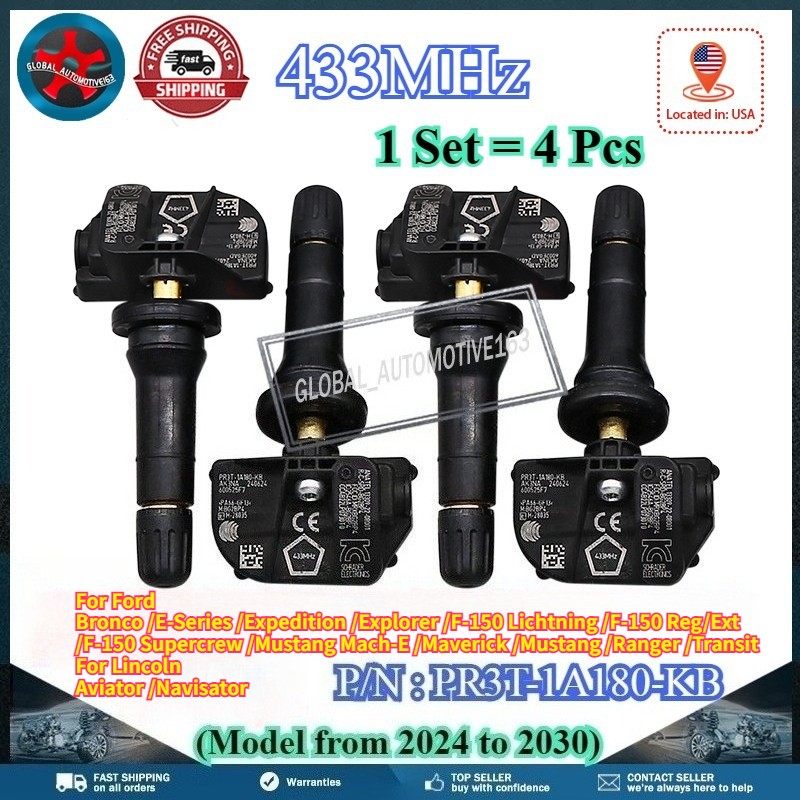 4x TIRE PRESSURE MONITORING SENSOR TPMS For FORD Bronco E-Series Mach-E 433MHz