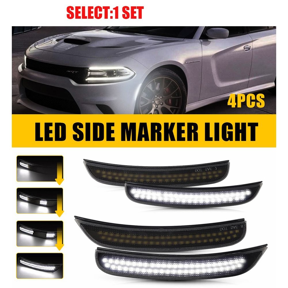 For 2015-2022 Dodge Charger Smoked Front Rear White LED Side Marker Lights 4-40x