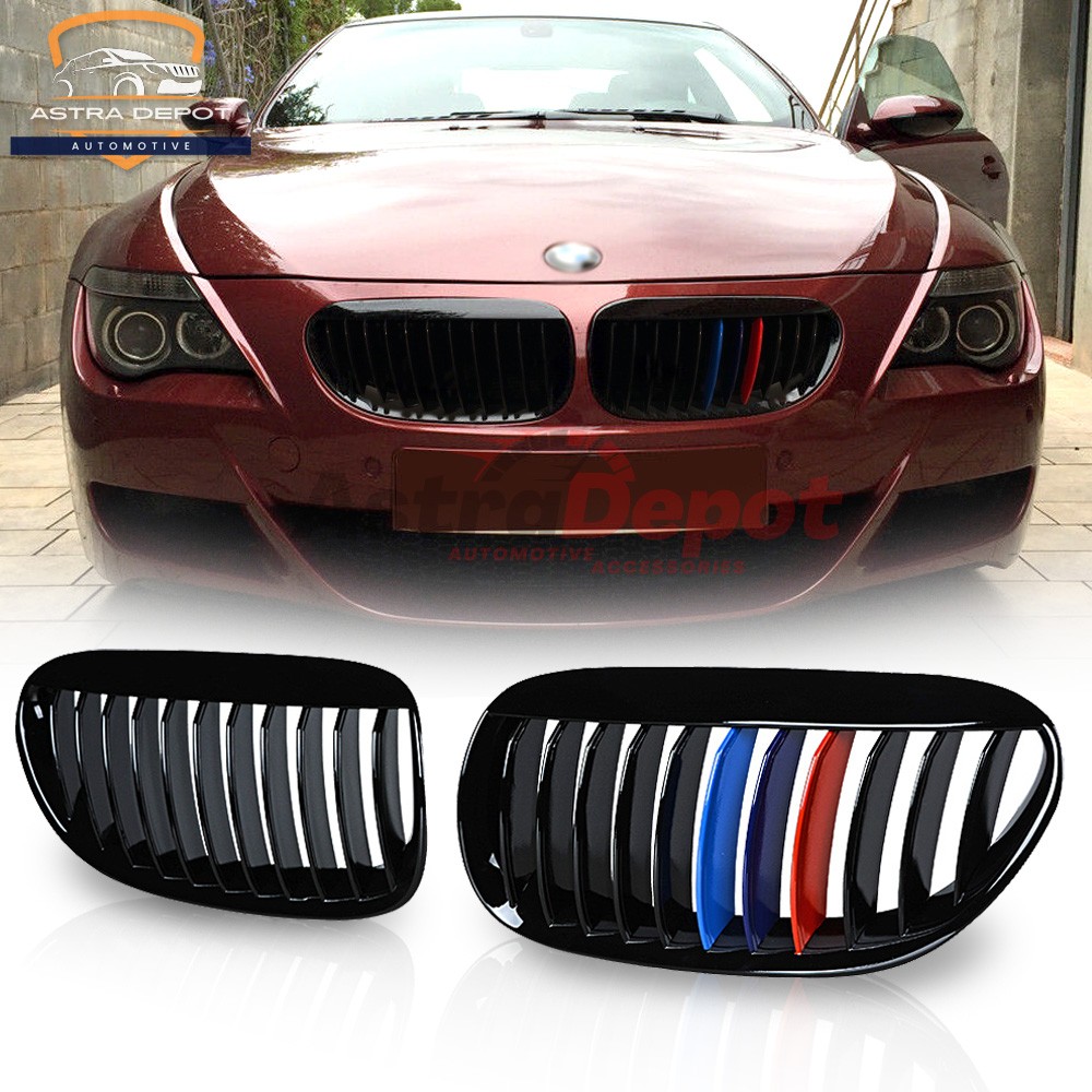 For 2004-10 BMW E63 E64 M6 645Ci 650i 2D Front Kidney Grill M-Color Gloss Black