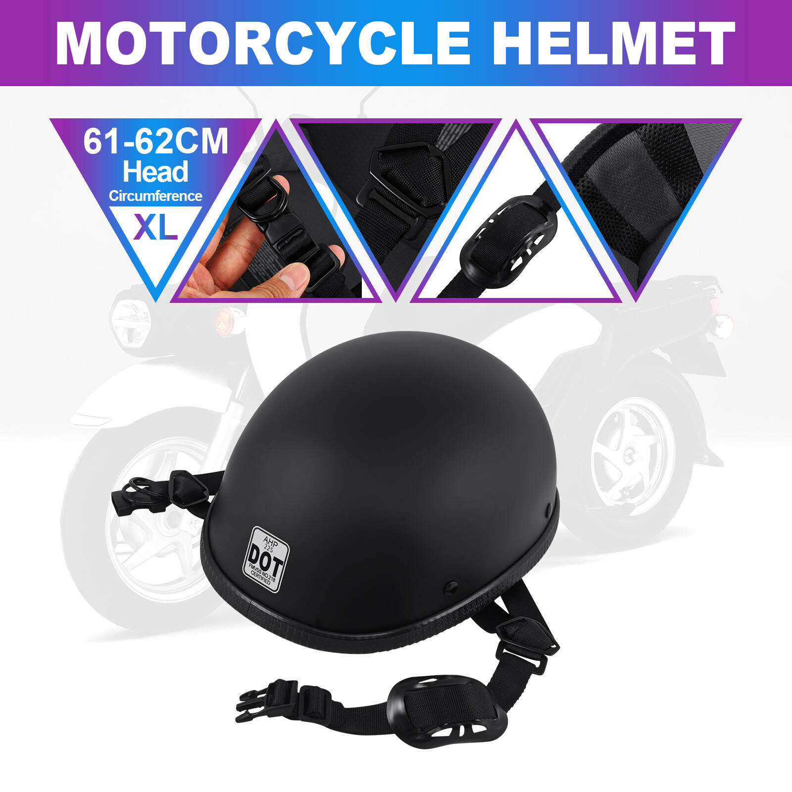 Adult Motorcycle Half Helmet DOT Approved Beanie Cap XL Matte Black