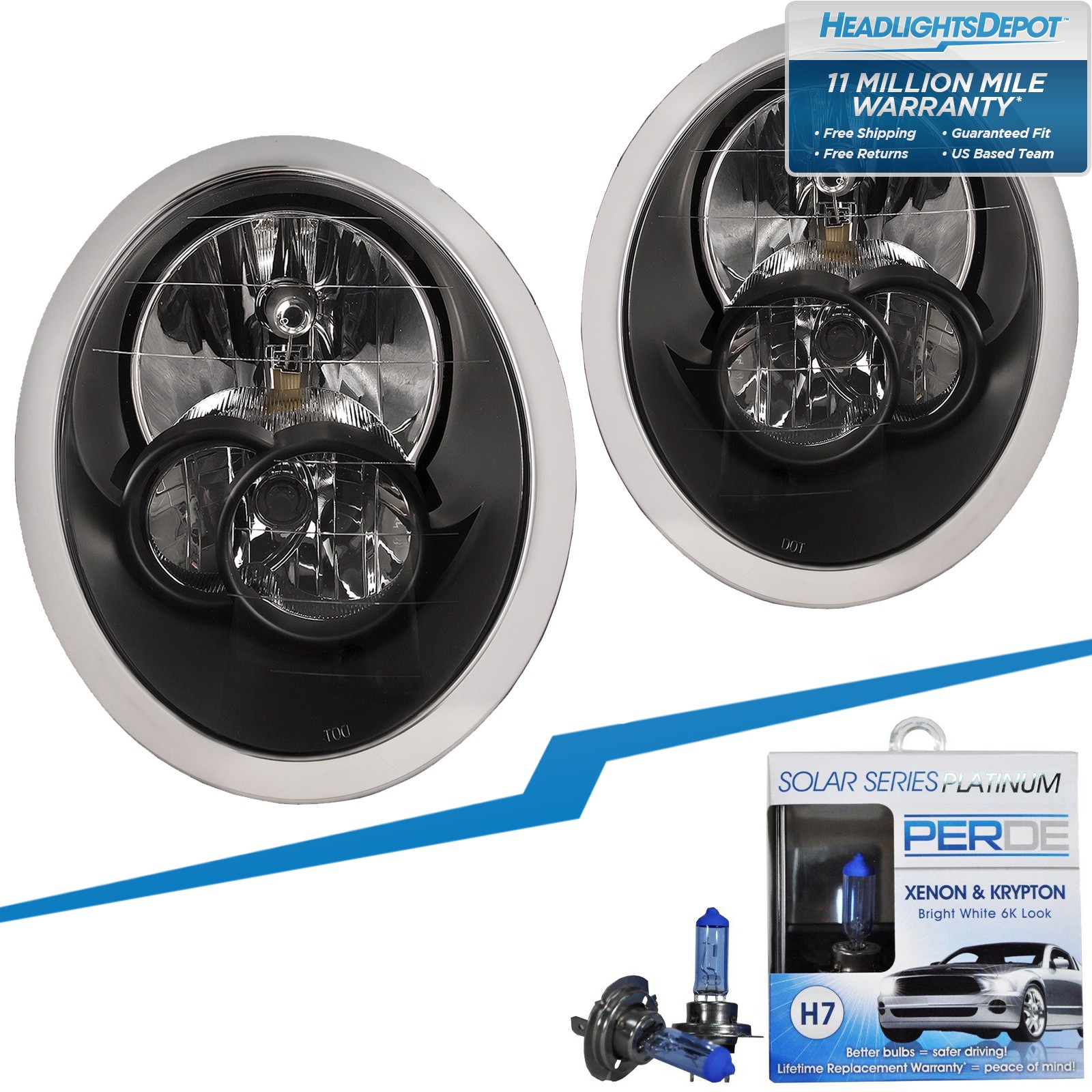 Headlights For 2005-2006 Mini Cooper 05-08 MC2502102 MC2503102 Halogen Black
